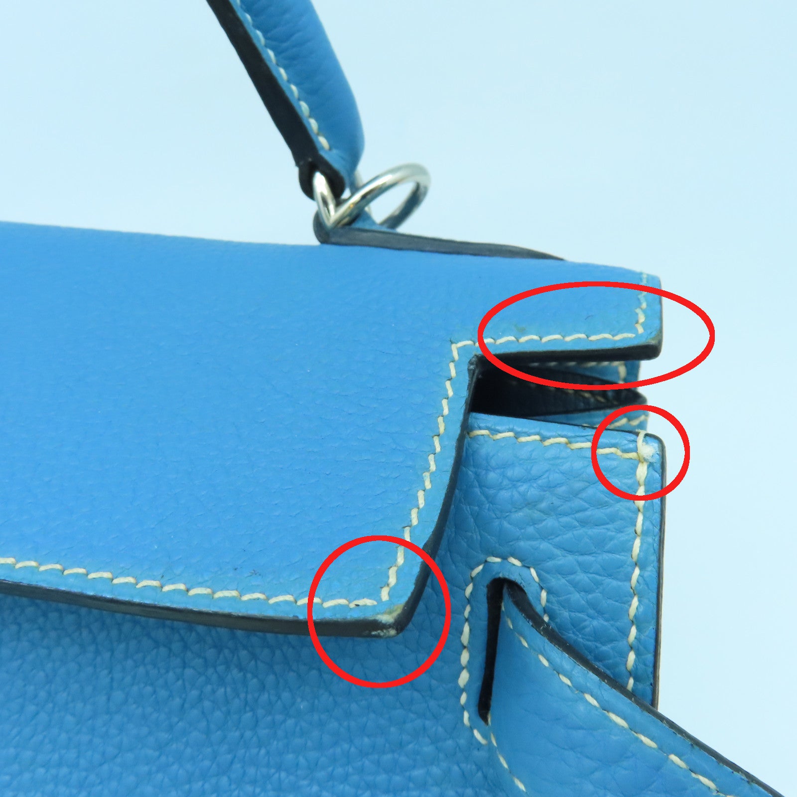 HERMES 【激減優惠】Togo皮革Kelly 28銀扣手挽肩背兩用袋牛仔藍