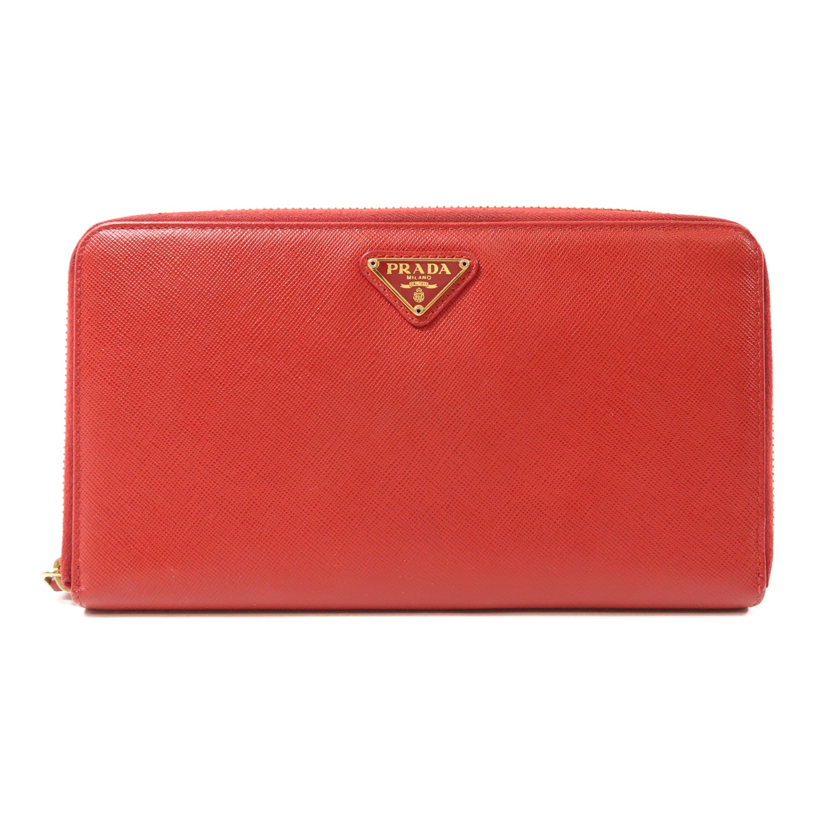 PRADA GHW Long Wallet Saffiano Leather Red  1M1188