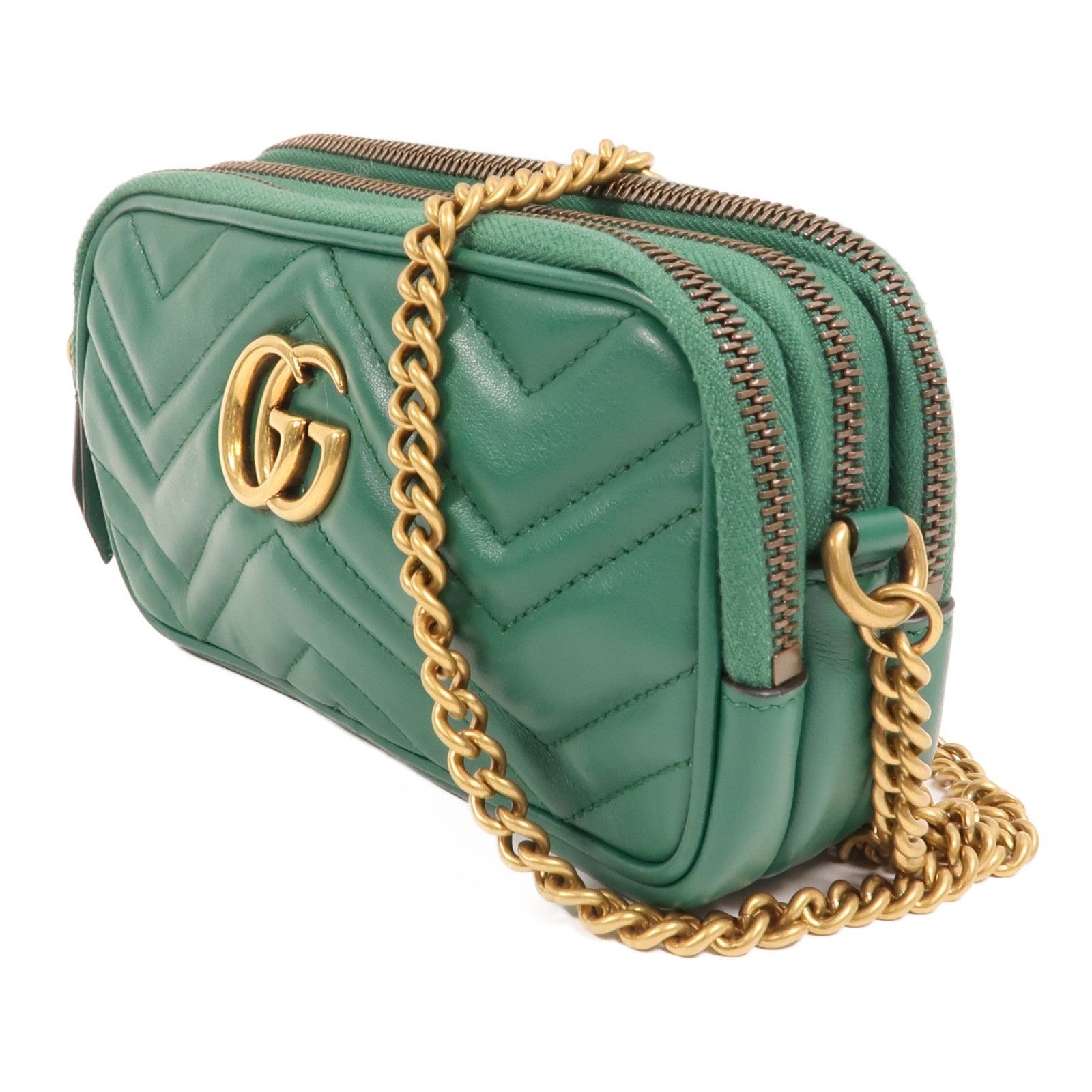 GUCCI 牛皮皮革GG Marmont Mini Chain Bag金扣鏈帶肩背袋
