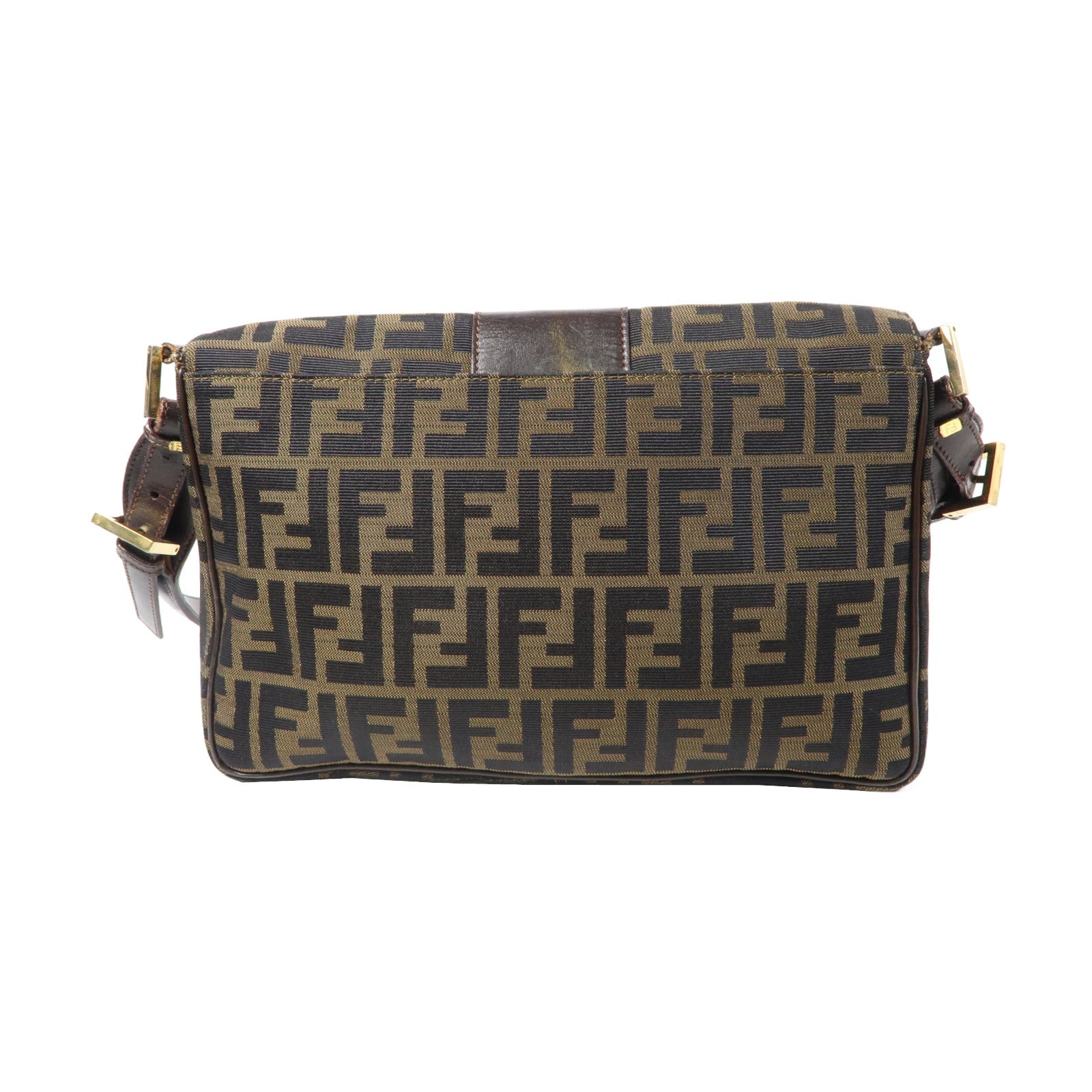 FENDI 帆布Shoulder Bag金扣肩背袋黑色/啡色