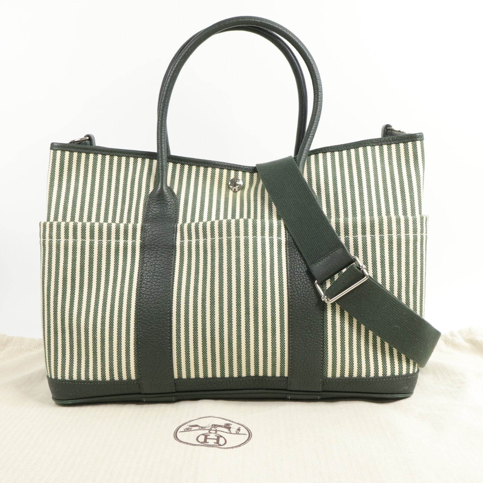 HERMES 帆布Garden Party Pocket 36手挽肩背兩用袋Vert Anglais/Vert Fo