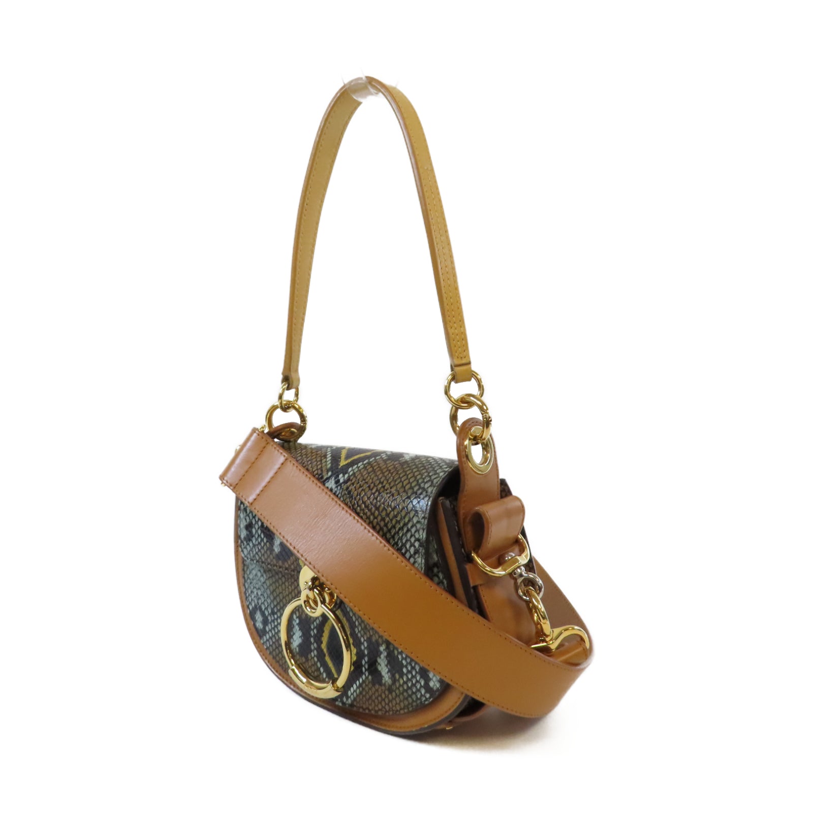 Chloe 牛皮皮革Multiclour Python Small金扣手挽肩背兩用袋啡色/藍色