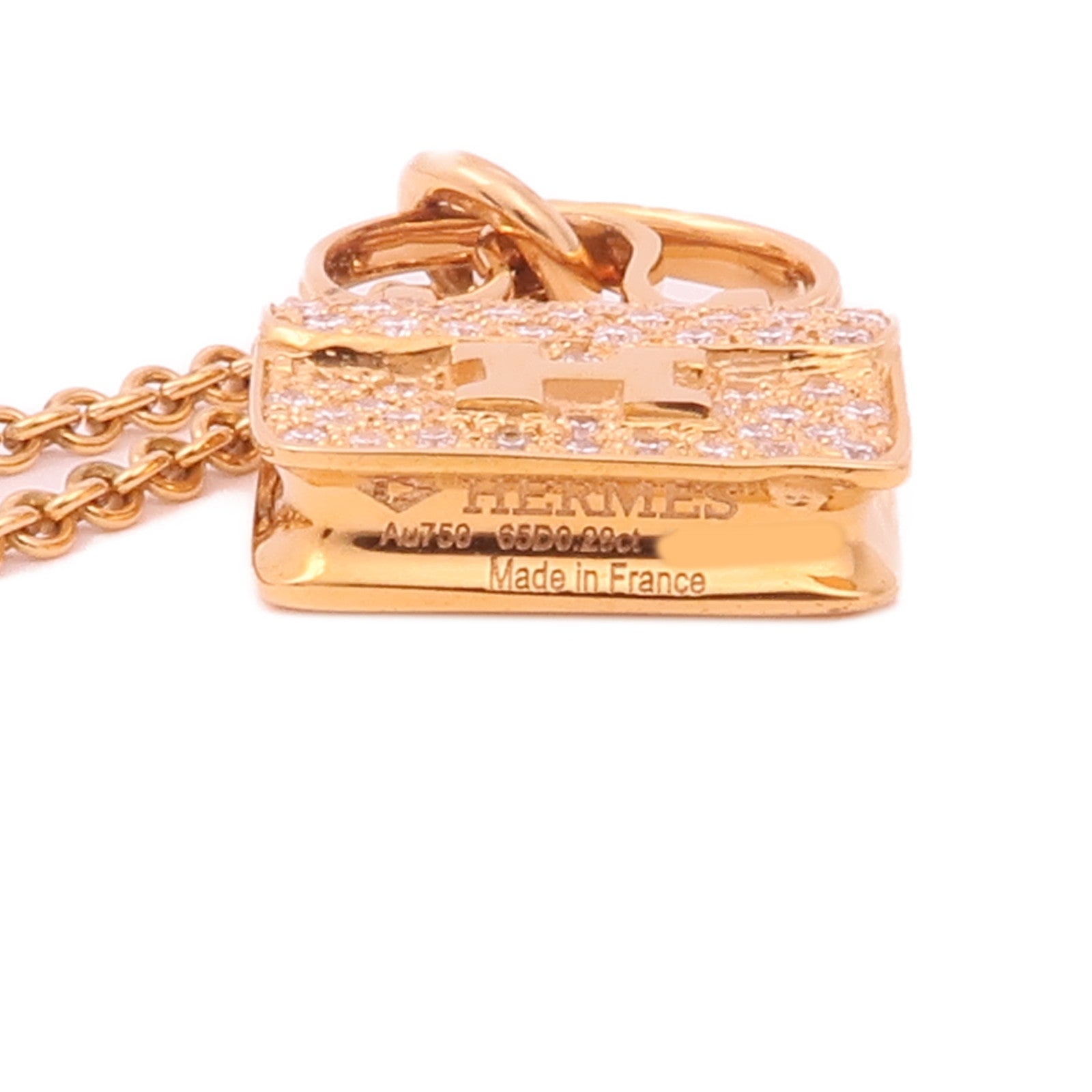 HERMES Diamond Constance Pendant Necklace 18K Rose Gold