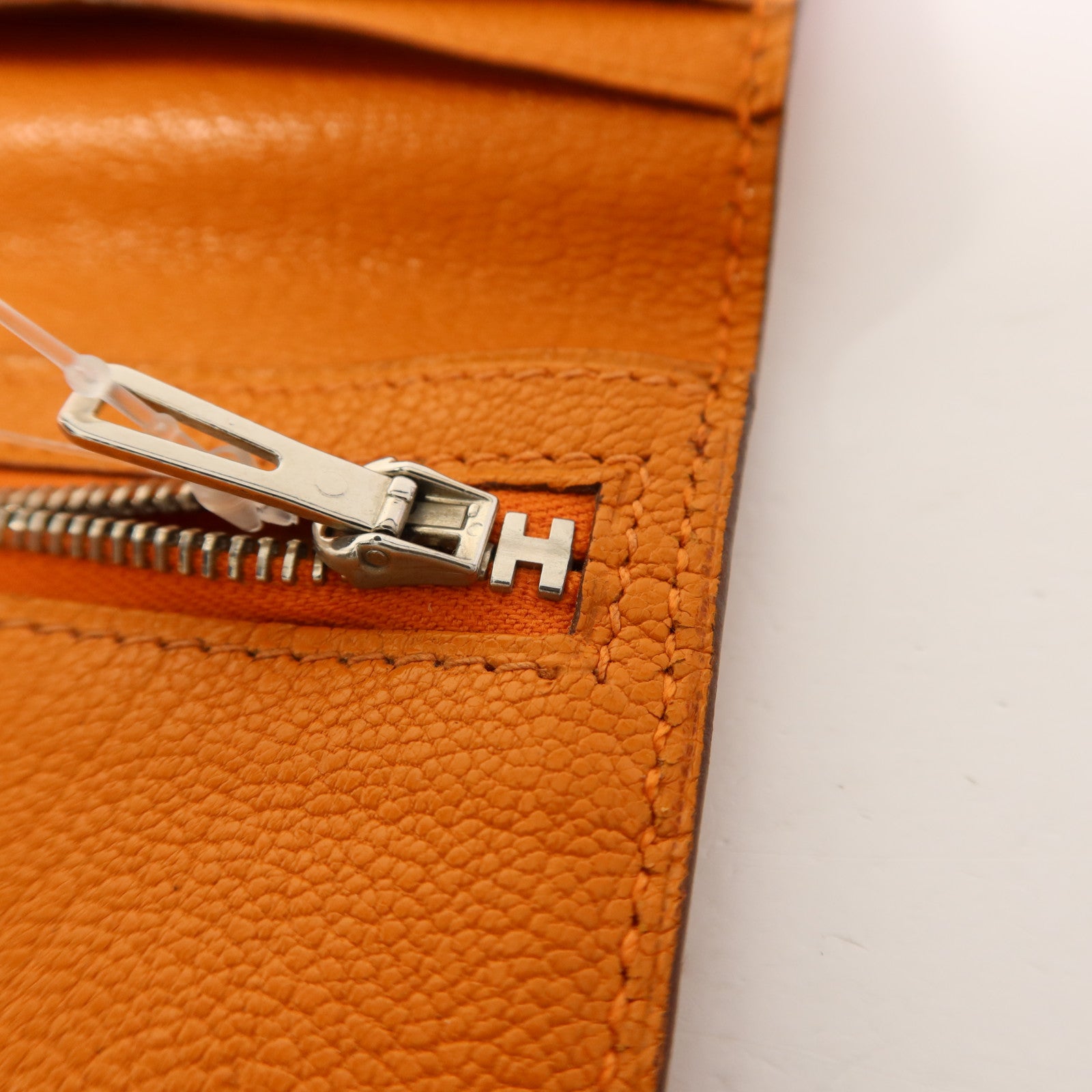 HERMES Chevre皮革Bearn Wallet銀扣長錢包Apricot