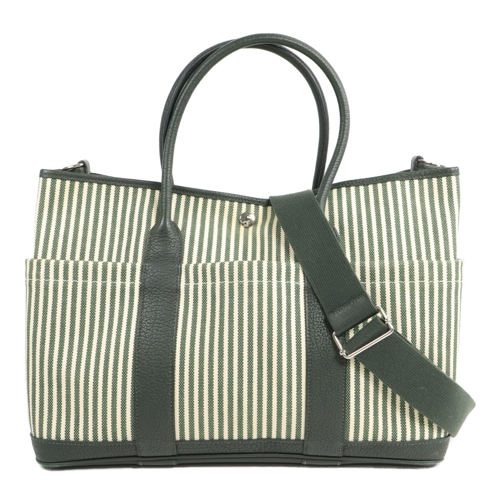HERMES 帆布Garden Party Pocket 36手挽肩背兩用袋Vert Anglais/Vert Fo
