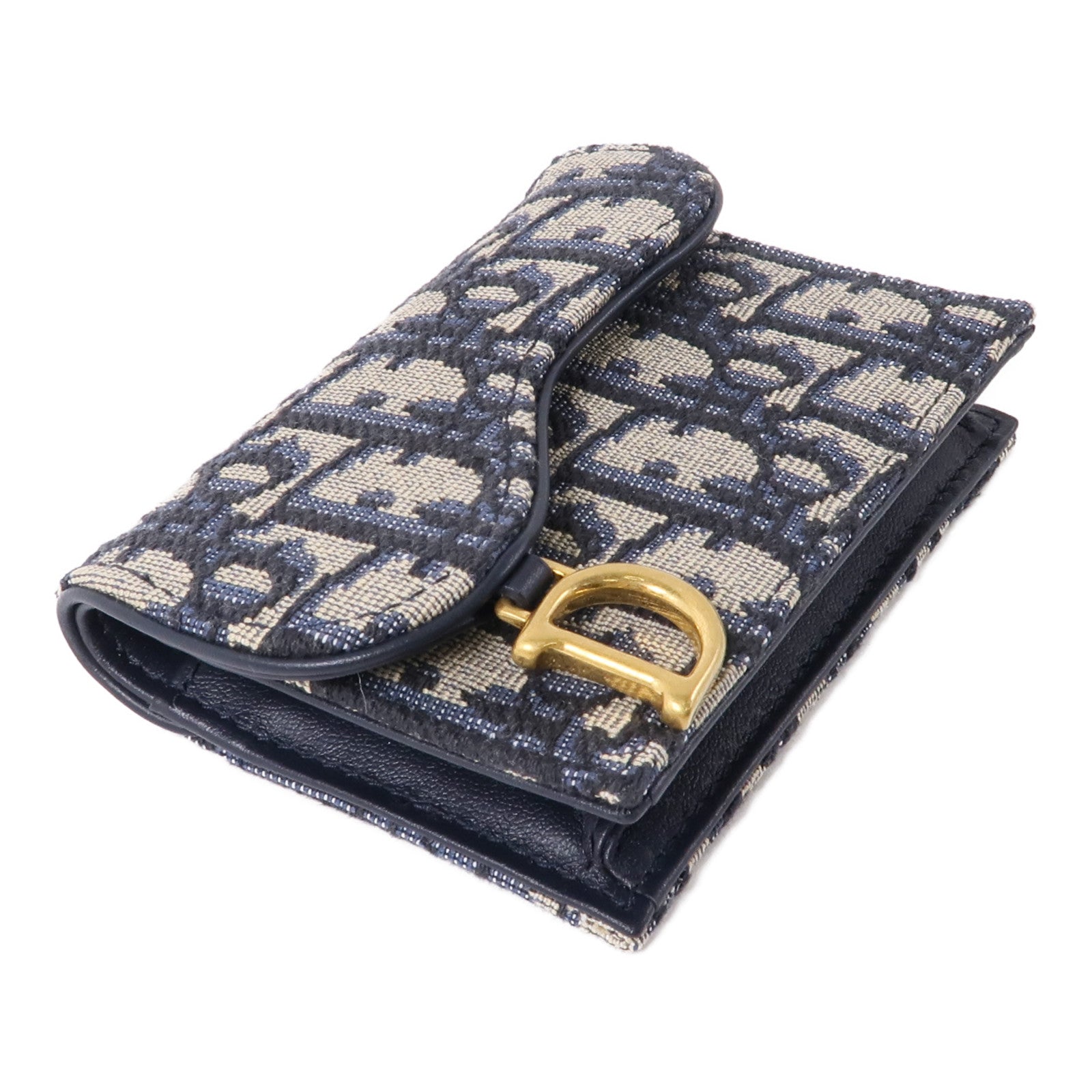 Dior 帆布Saddle Card Holder金扣卡片套藍色