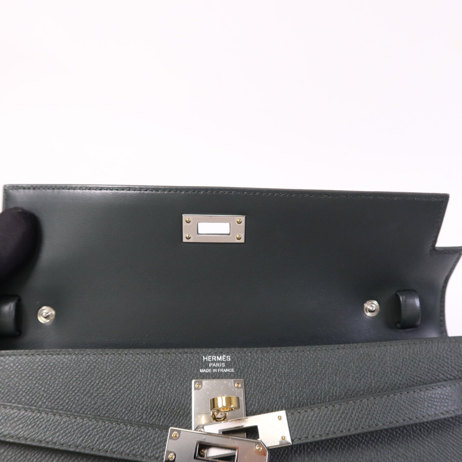 HERMES Epsom皮革Kelly Elan肩背袋Vert Mangrove