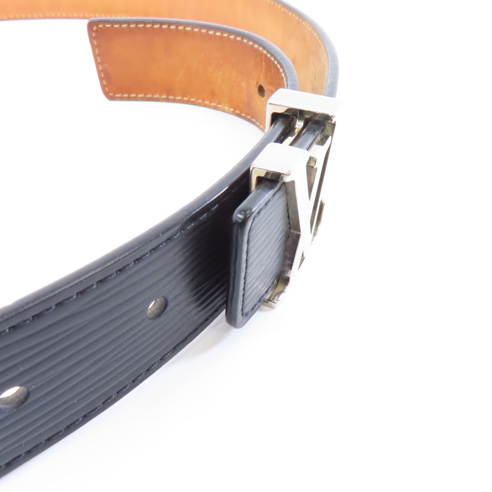 LOUIS VUITTON Epi Belt 85cm銀扣皮帶黑色