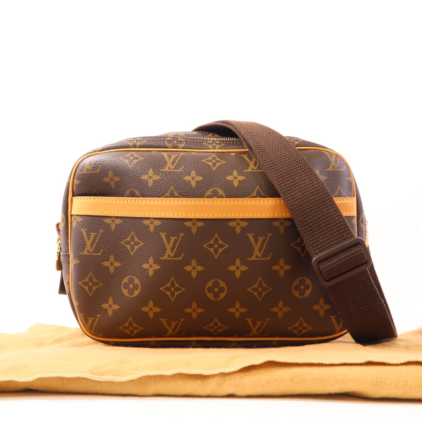 LOUIS VUITTON Monogram Reporter PM金扣肩背袋棕色