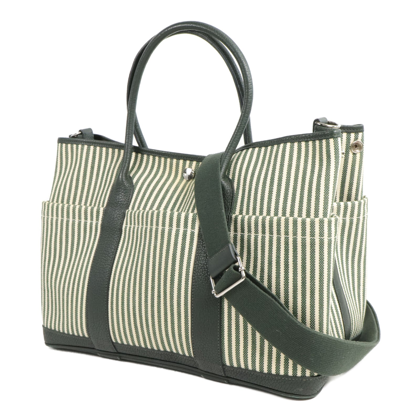 HERMES 帆布Garden Party Pocket 36手挽肩背兩用袋Vert Anglais/Vert Fo