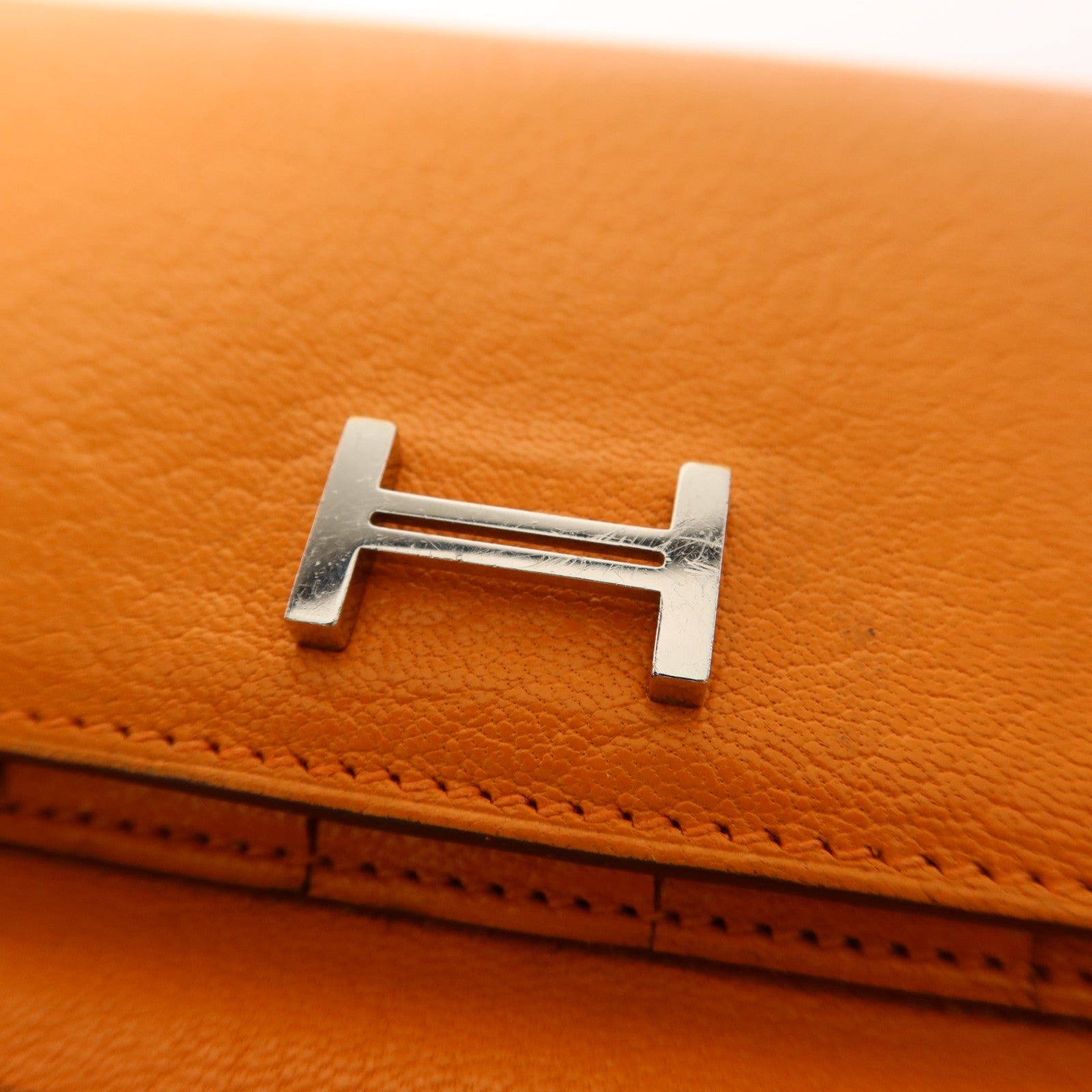 HERMES Chevre皮革Bearn Wallet銀扣長錢包Apricot