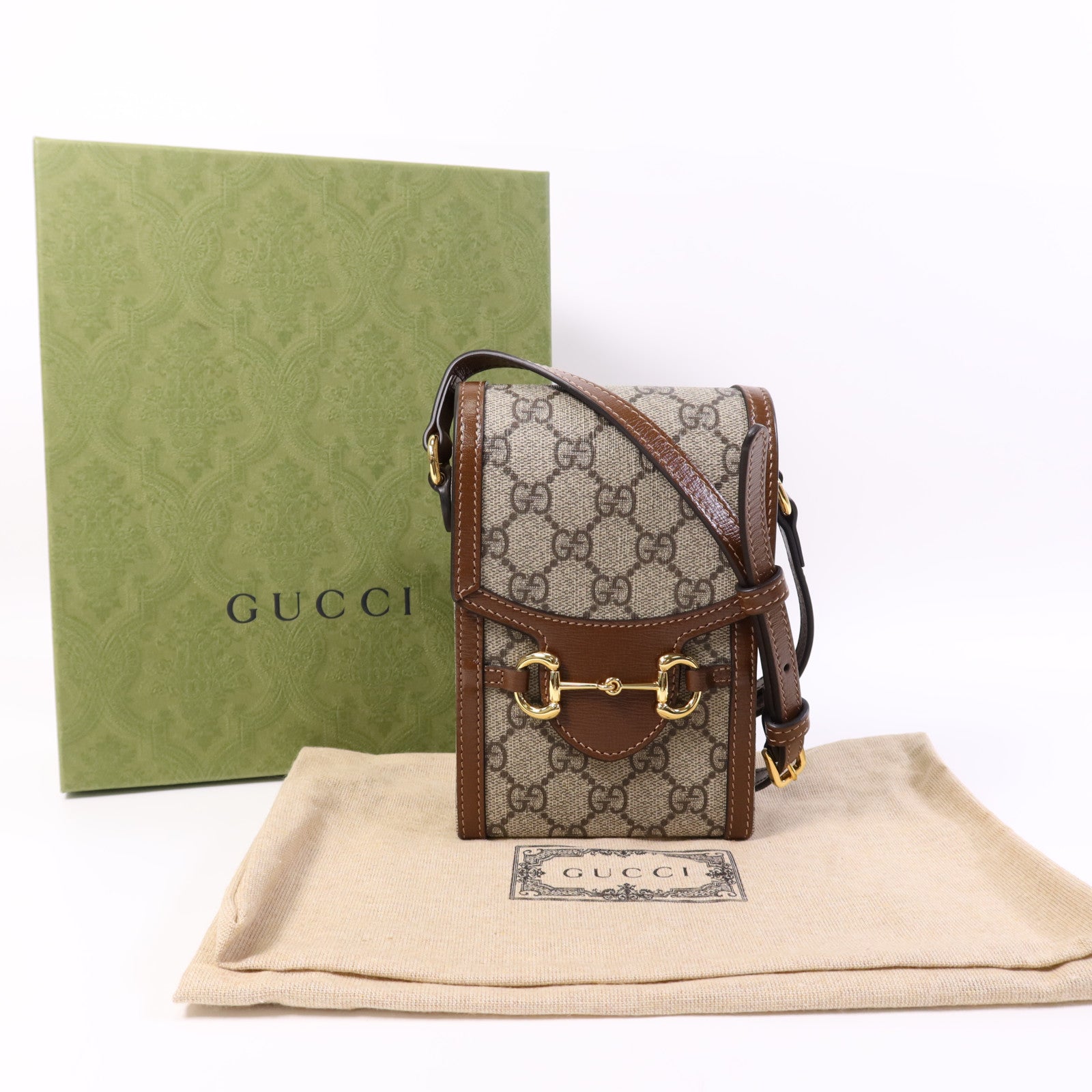 GUCCI 塗層帆布Horsebit 1955 Mini金扣肩背袋