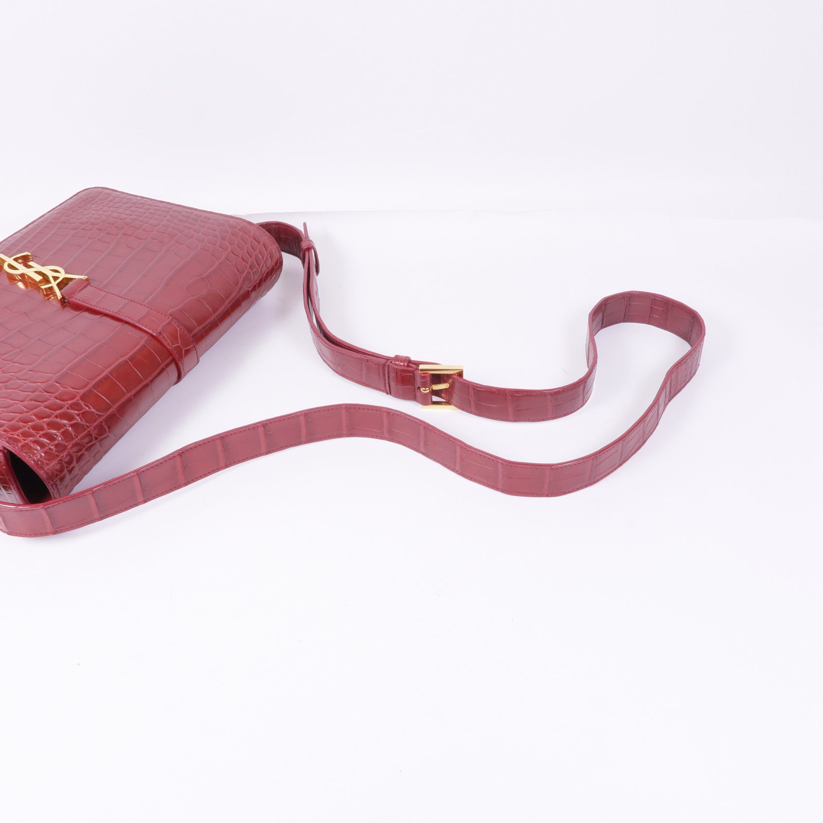 SAINT LAURENT 鱷魚皮革Classic Universite金扣肩背袋