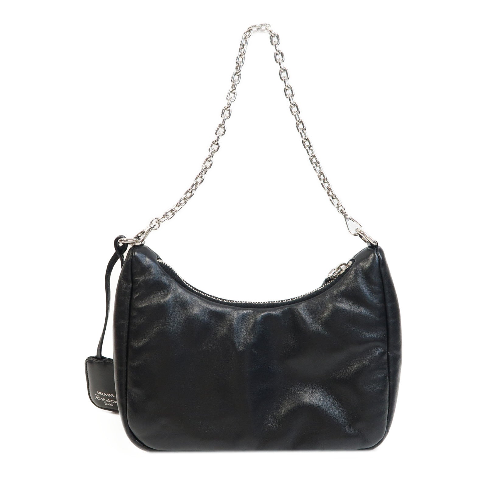 PRADA 牛皮皮革Re-Edition 2005銀扣手挽肩背兩用袋黑色