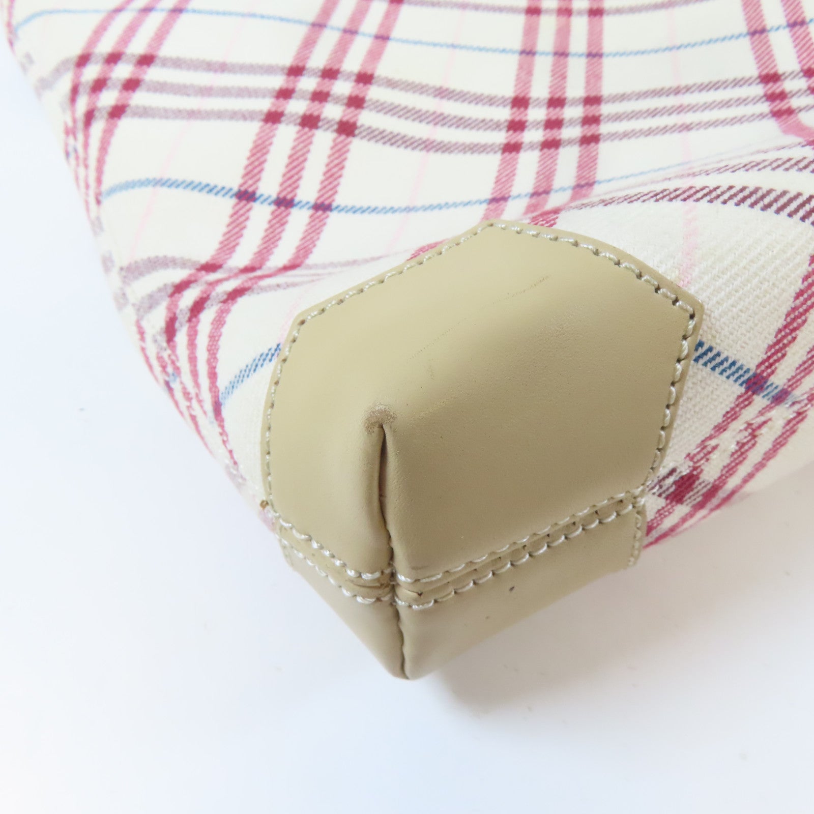 BURBERRY 帆布Shoulder Bag銀扣肩背袋米色/紅色