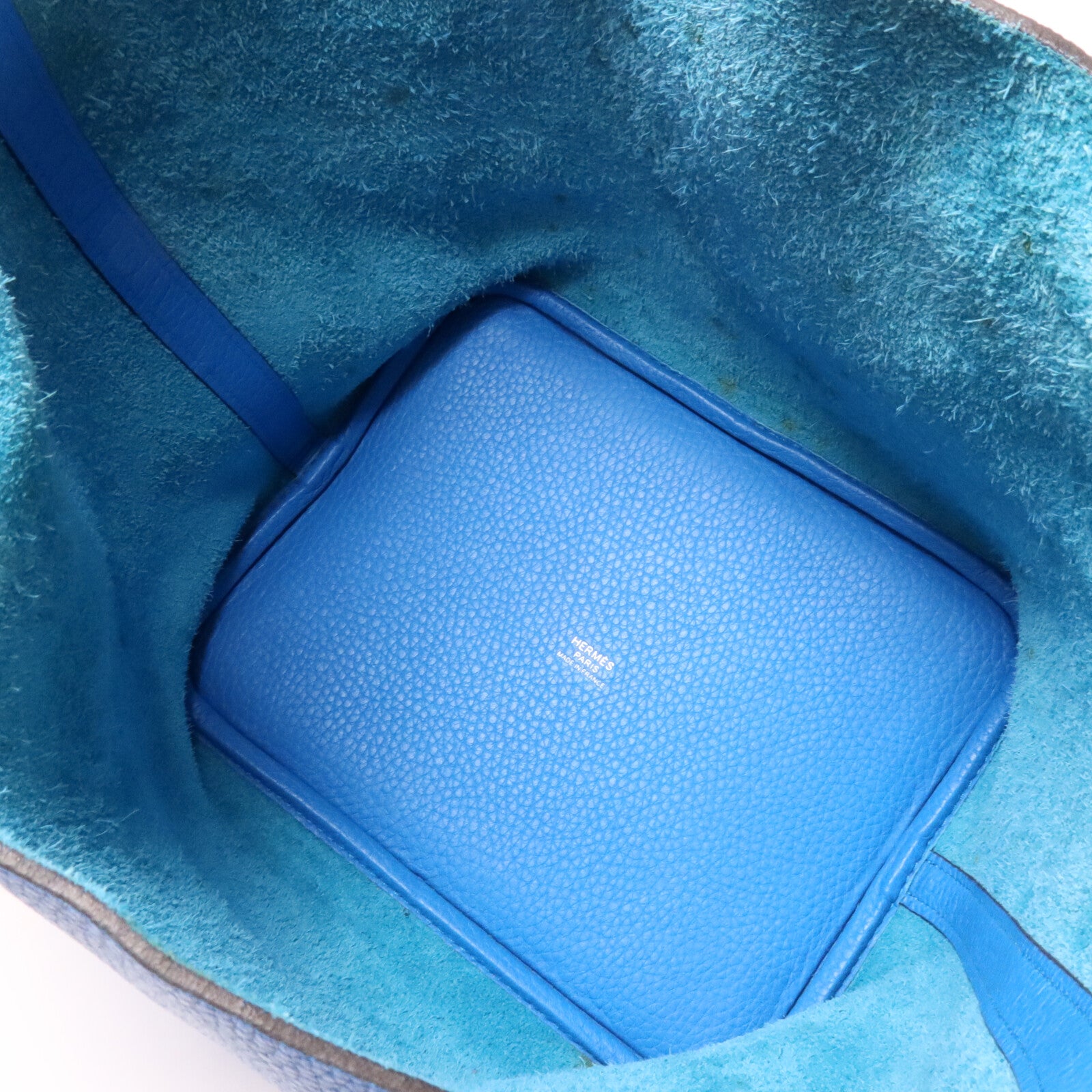 HERMES Clemence皮革Picotin MM扣手挽袋Bleu Zanzibar