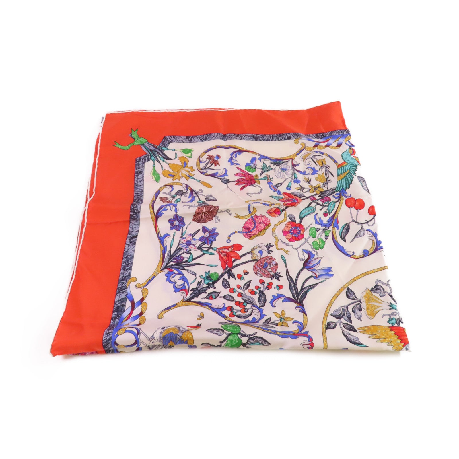 HERMES 絲質90x90 Scarf絲巾白色/橙色/彩色