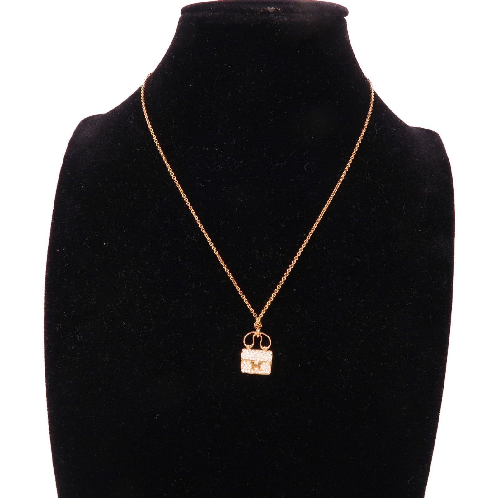 HERMES Diamond Constance Pendant Necklace 18K Rose Gold