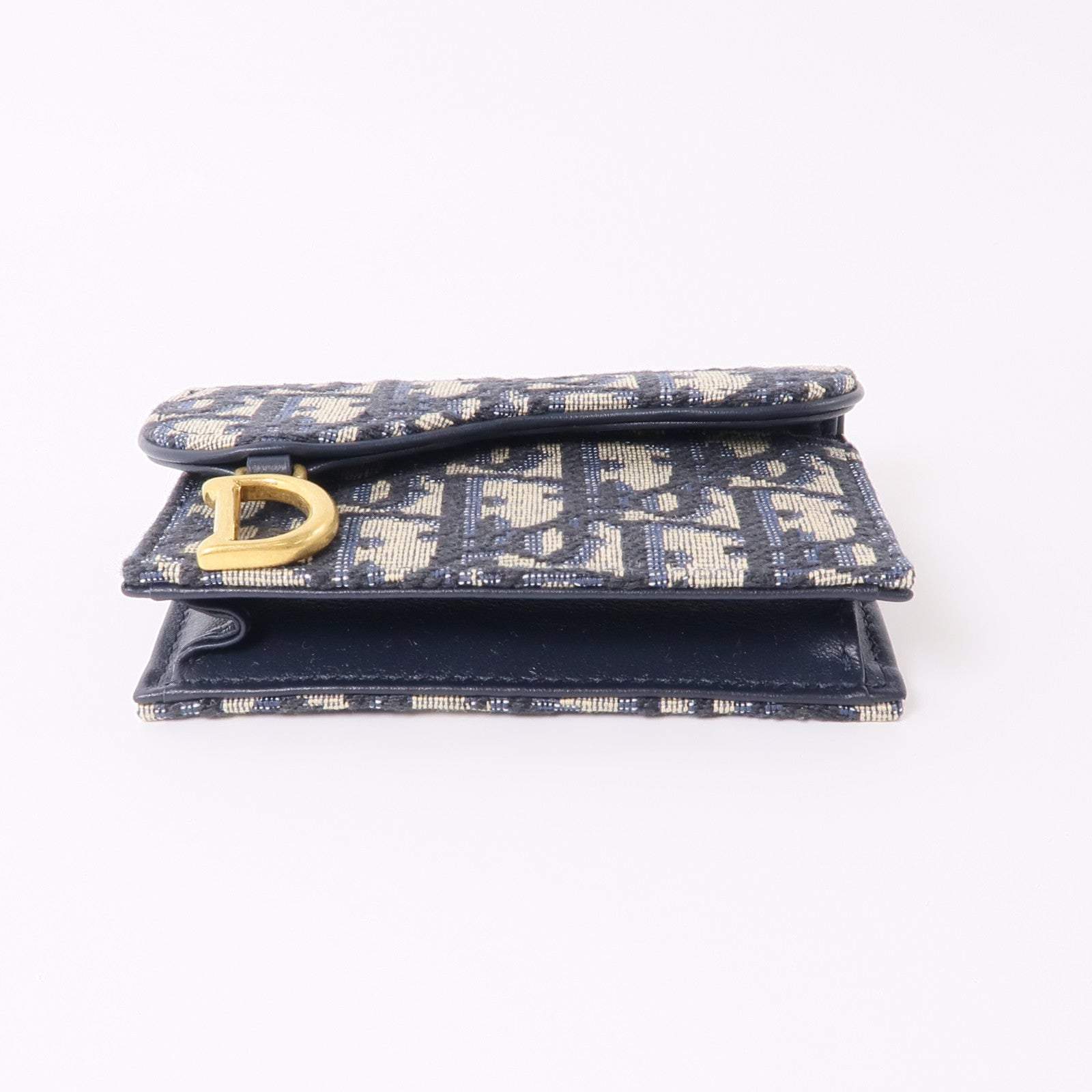 Dior 帆布Saddle Card Holder金扣卡片套藍色