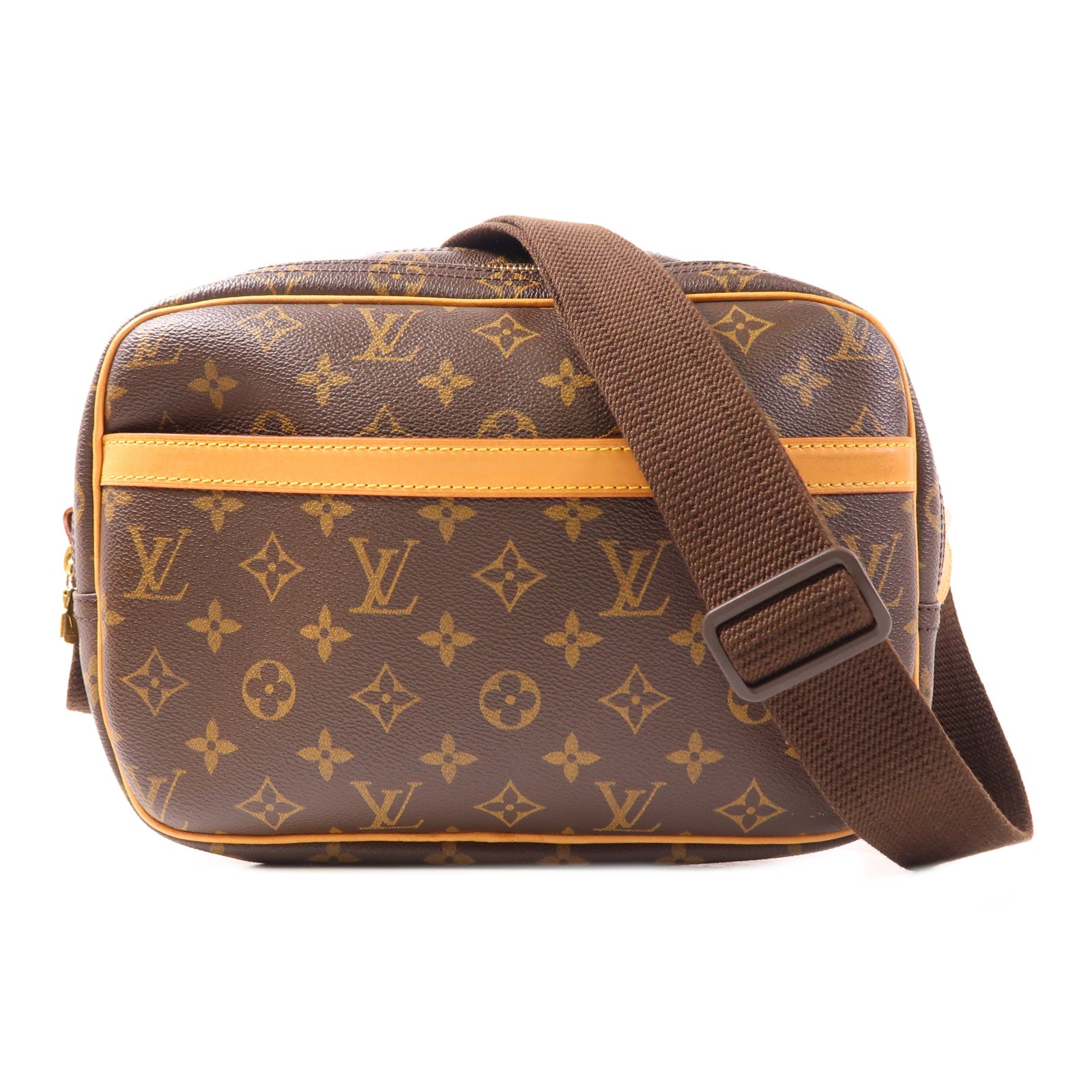LOUIS VUITTON Monogram Reporter PM金扣肩背袋棕色