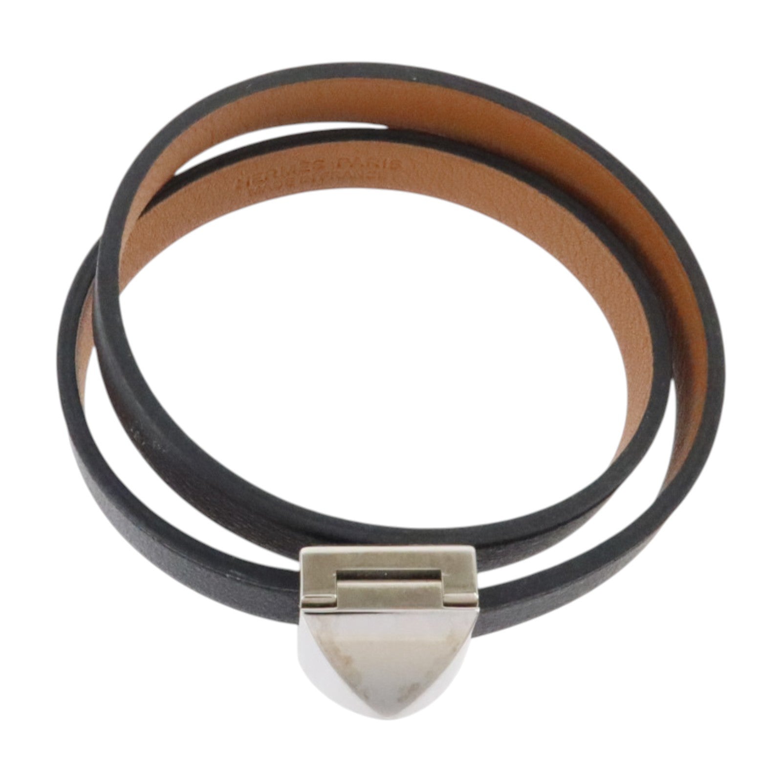 HERMES Swift皮革Medor Infini Double Tour Bracelet銀扣手鏈Black/Fauve