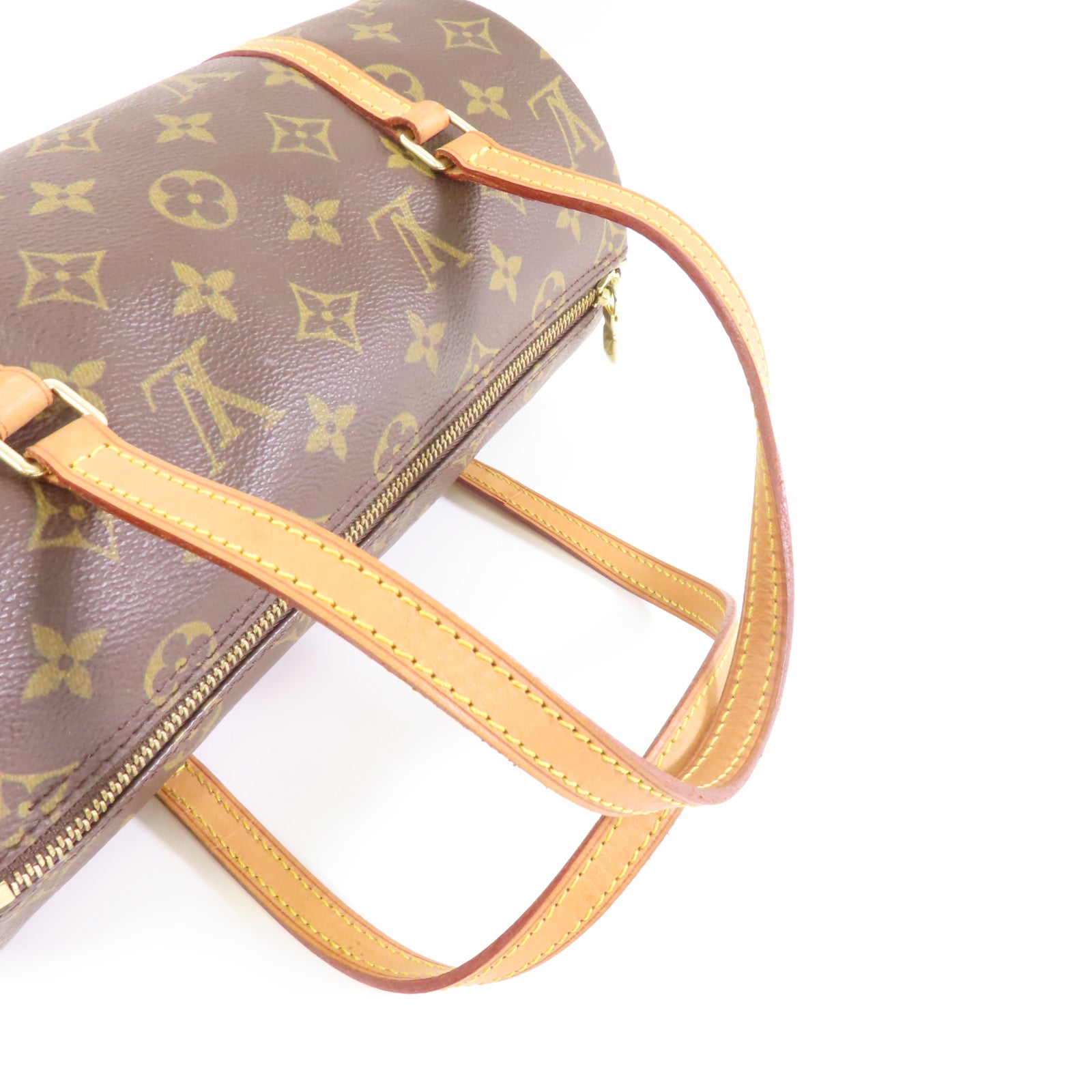 LOUIS VUITTON Monogram Papillon PM金扣手挽袋棕色