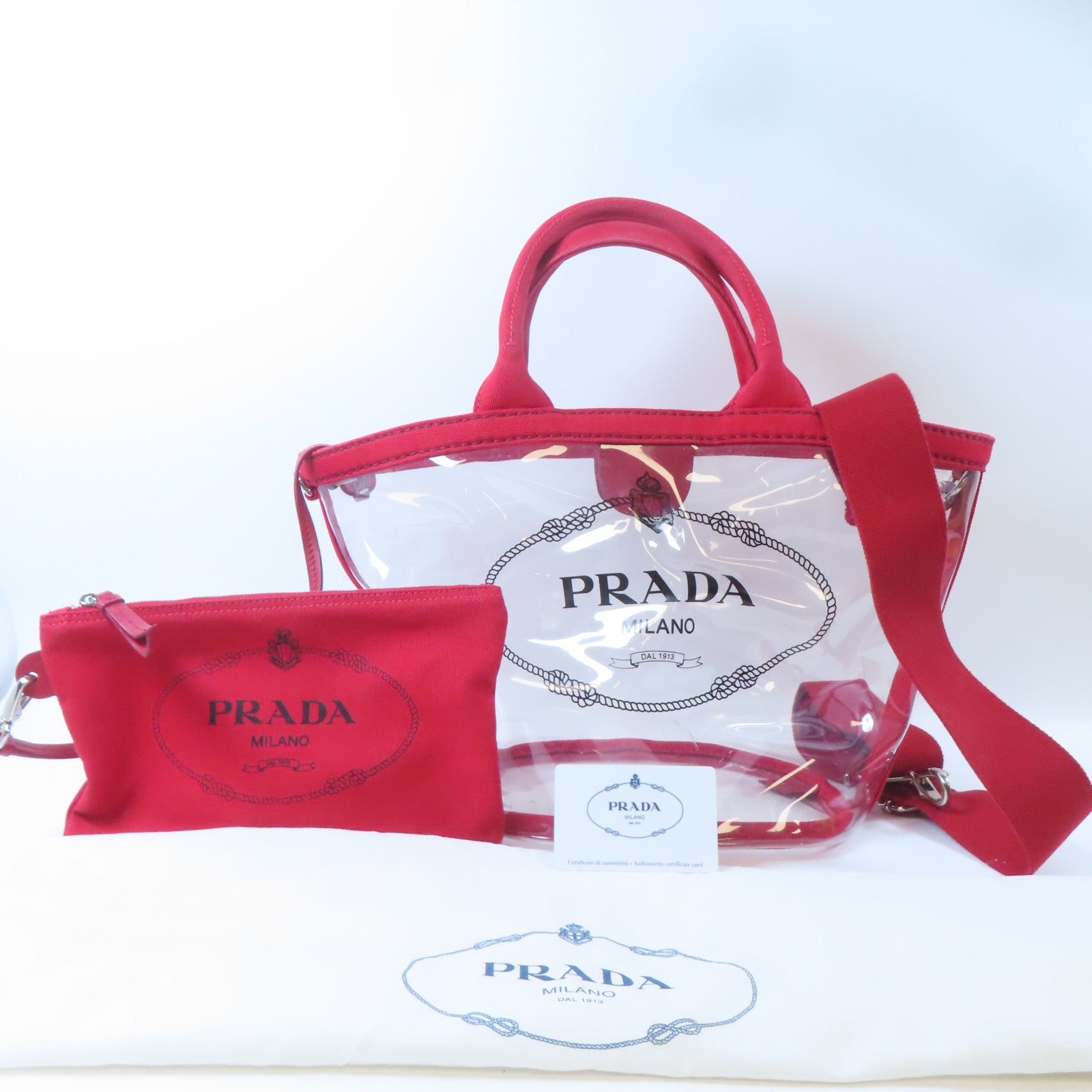PRADA PVC/帆布2 Way Shoulder銀扣手挽肩背兩用袋紅色