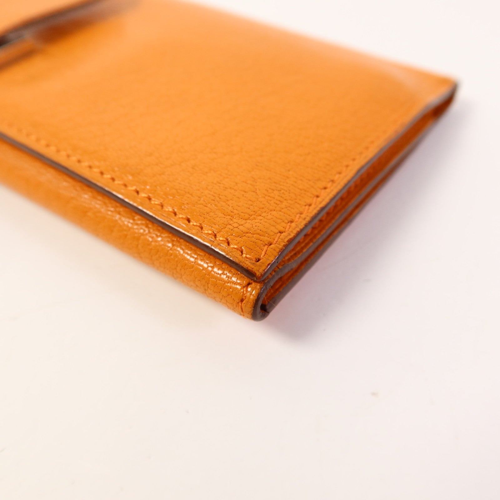 HERMES Chevre皮革Bearn Wallet銀扣長錢包Apricot