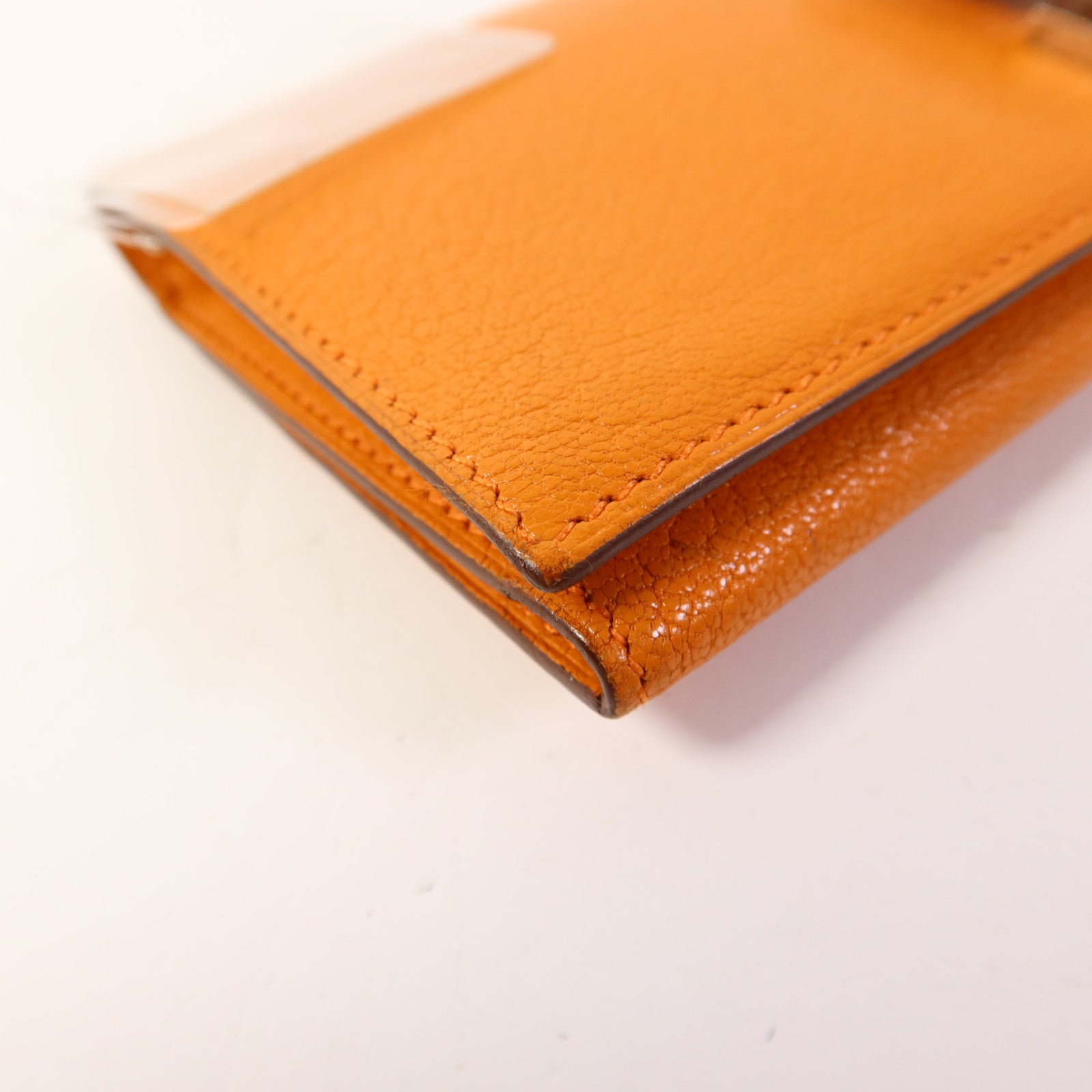 HERMES Chevre皮革Bearn Wallet銀扣長錢包Apricot