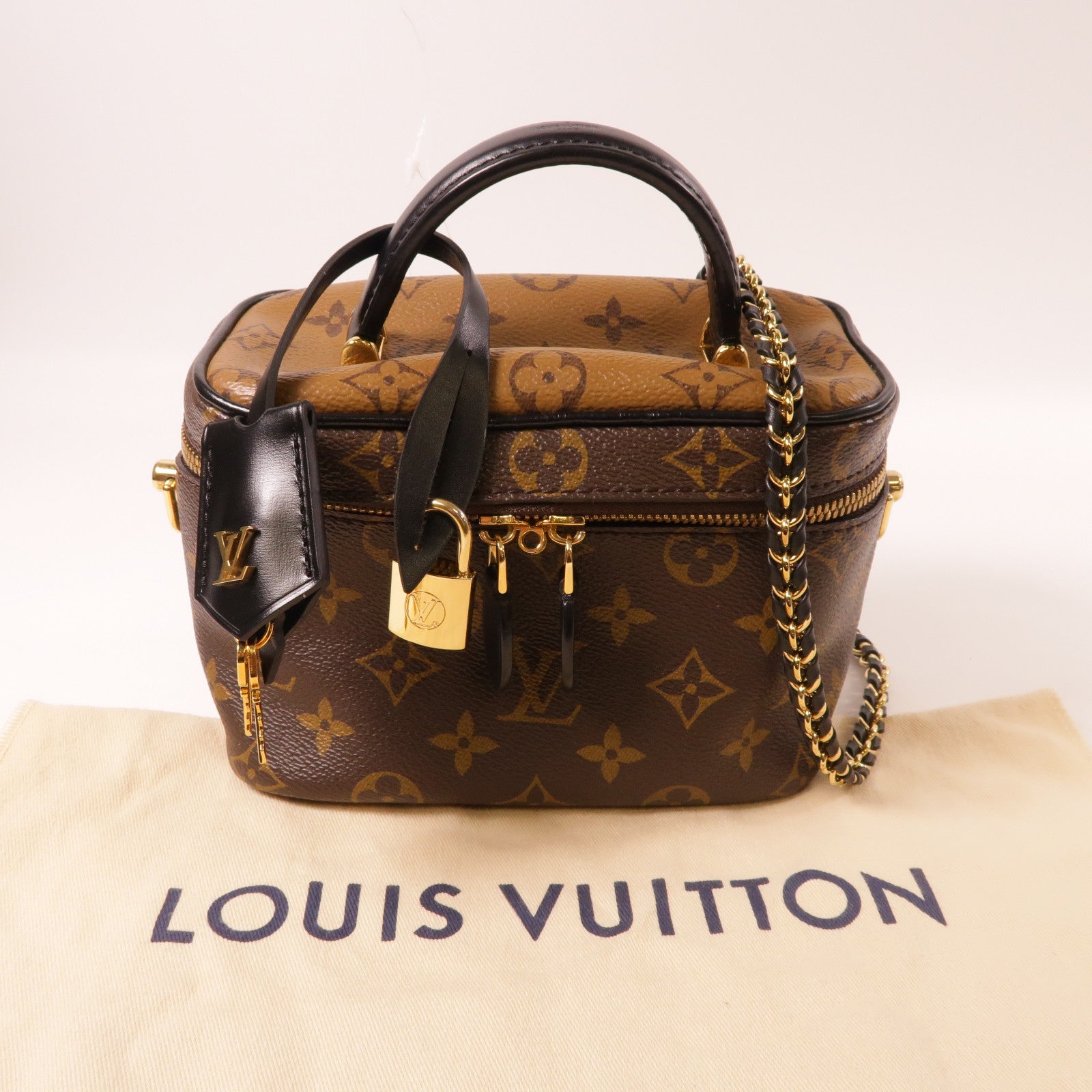 LOUIS VUITTON Monogram Vanity PM金扣手挽肩背兩用袋啡色