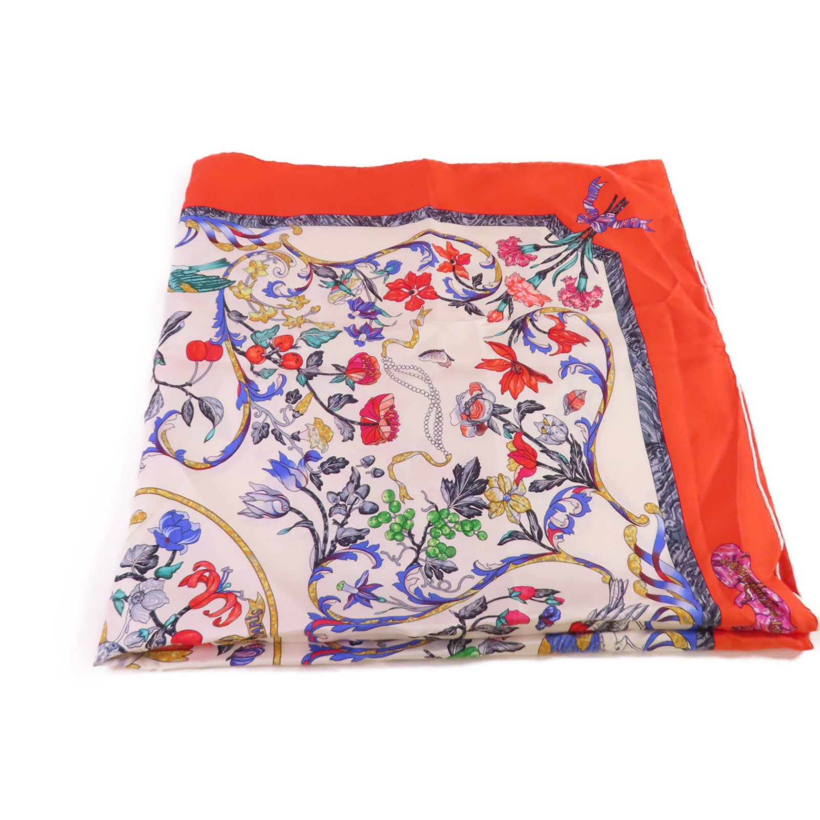 HERMES 絲質90x90 Scarf絲巾白色/橙色/彩色