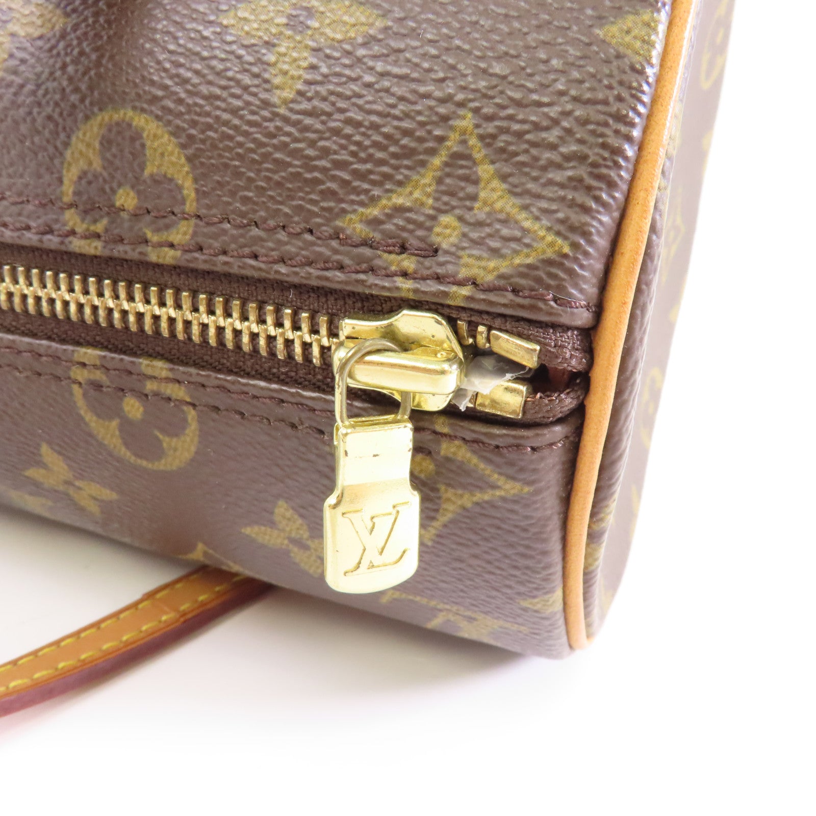 LOUIS VUITTON Monogram Papillon PM金扣手挽袋棕色