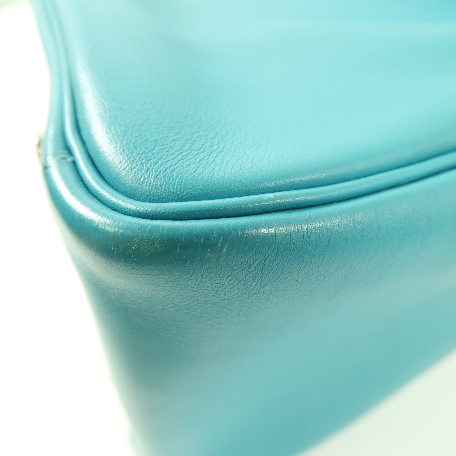 HERMES PHW Lindy 30 2 Way Shoulder Handbag Swift Leather Bleu Paon Green