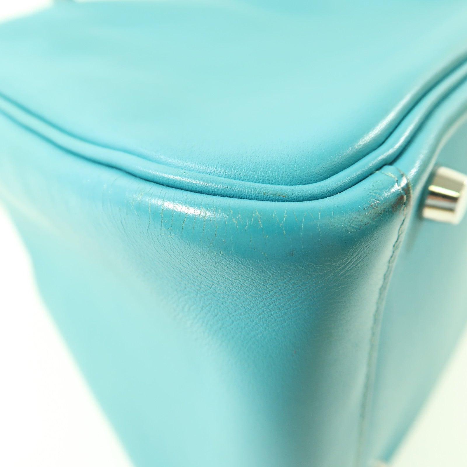 HERMES PHW Lindy 30 2 Way Shoulder Handbag Swift Leather Bleu Paon Green