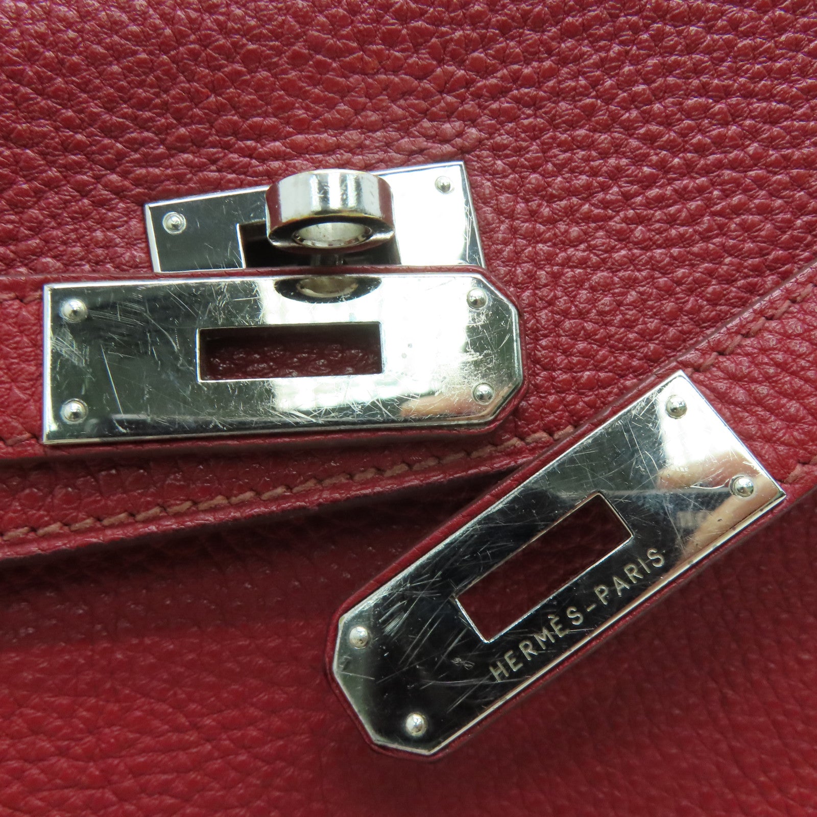 HERMES Togo皮革Kelly 28銀扣手挽肩背兩用袋暗紅色