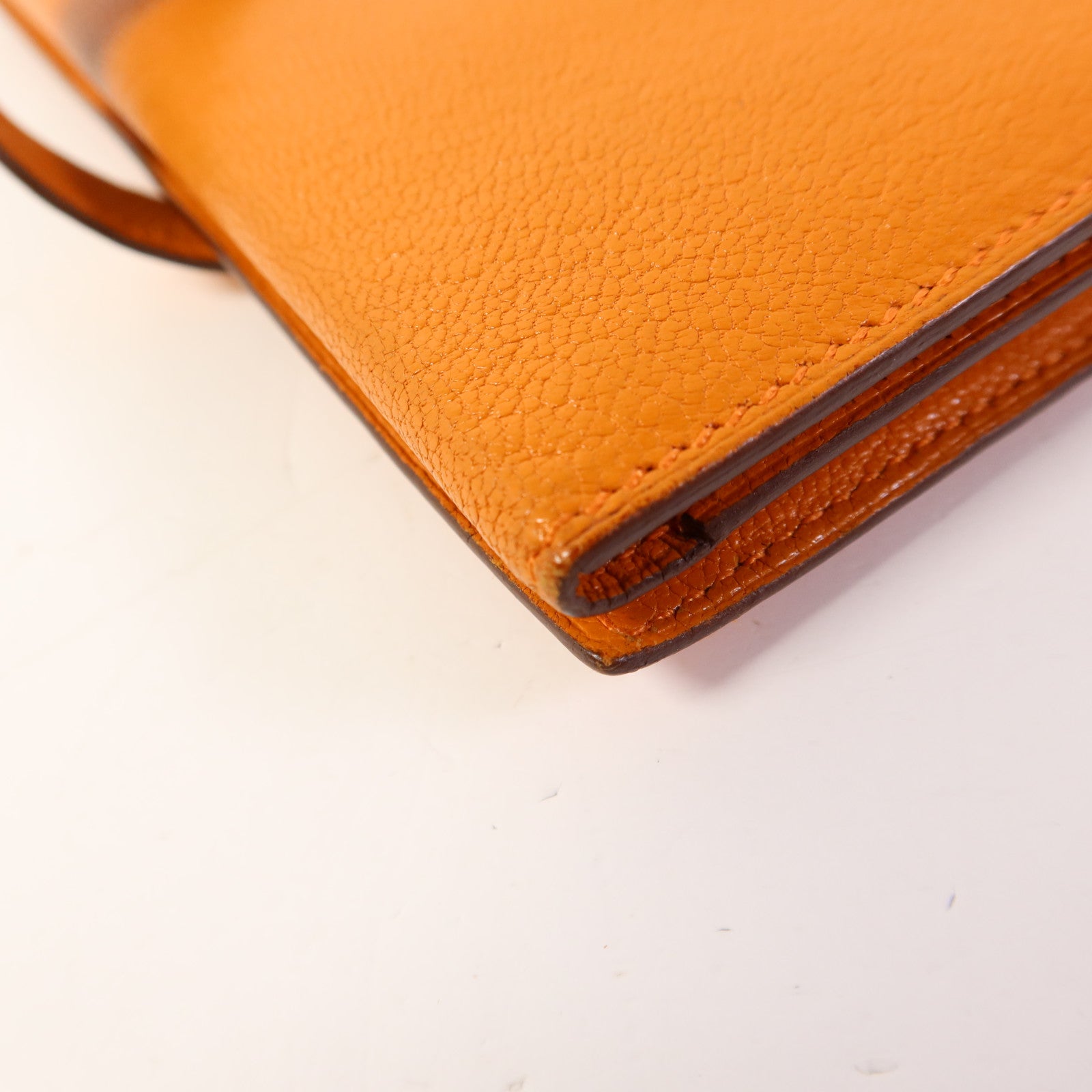 HERMES Chevre皮革Bearn Wallet銀扣長錢包Apricot