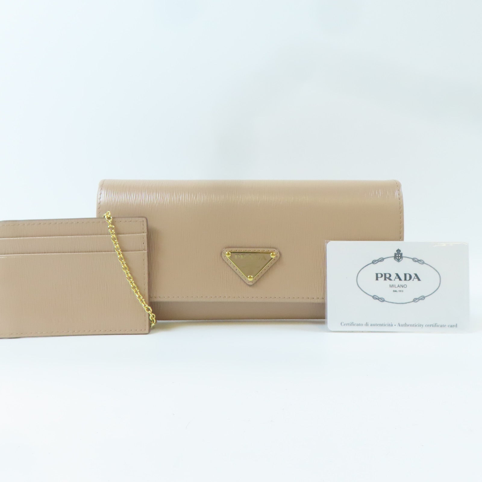 PRADA 牛皮皮革Long Wallet金扣長錢包粉紅色