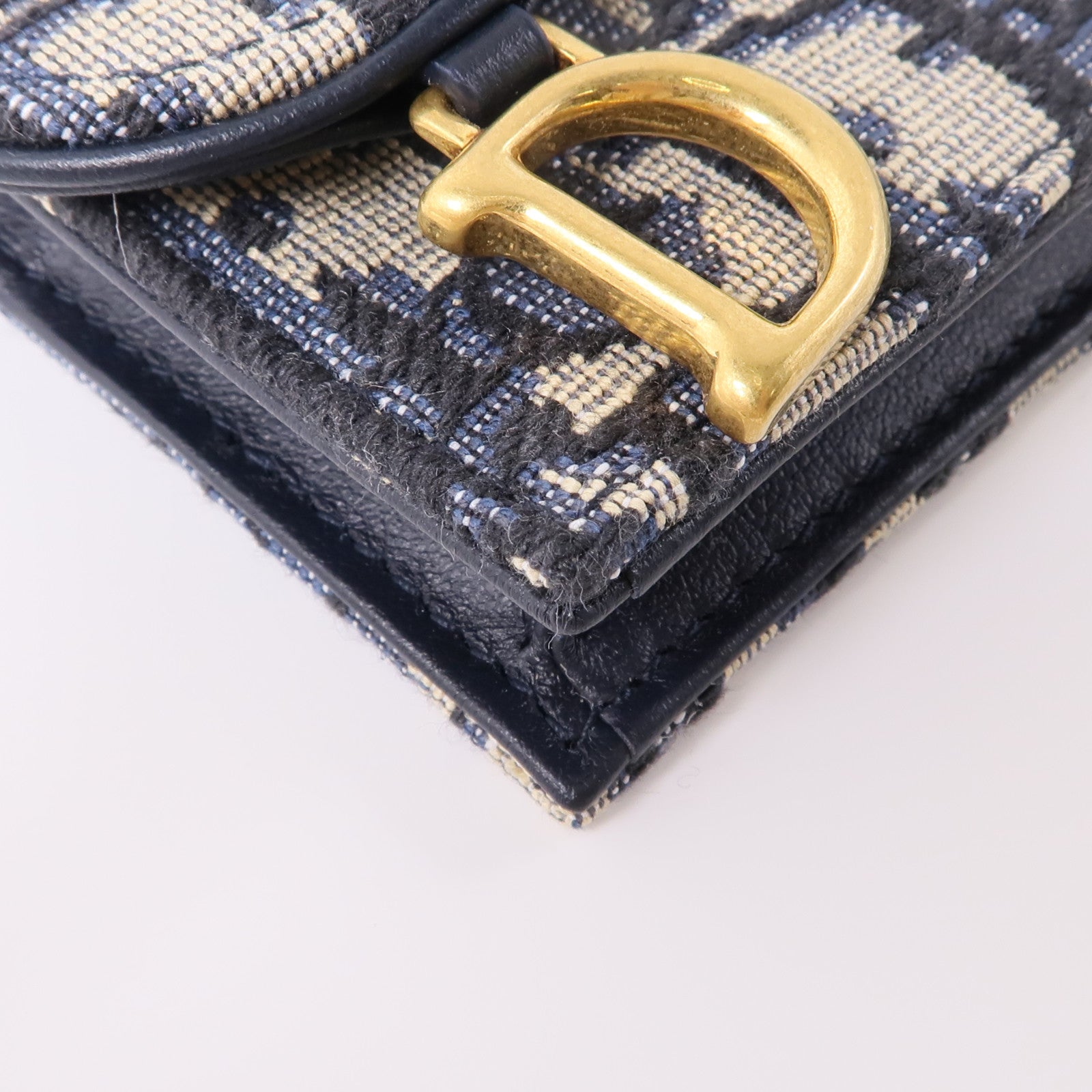 Dior 帆布Saddle Card Holder金扣卡片套藍色