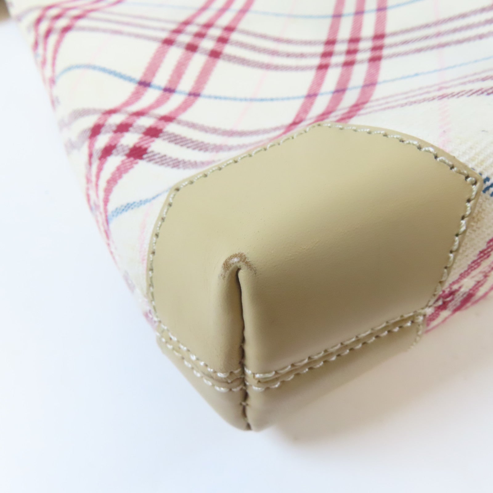 BURBERRY 帆布Shoulder Bag銀扣肩背袋米色/紅色