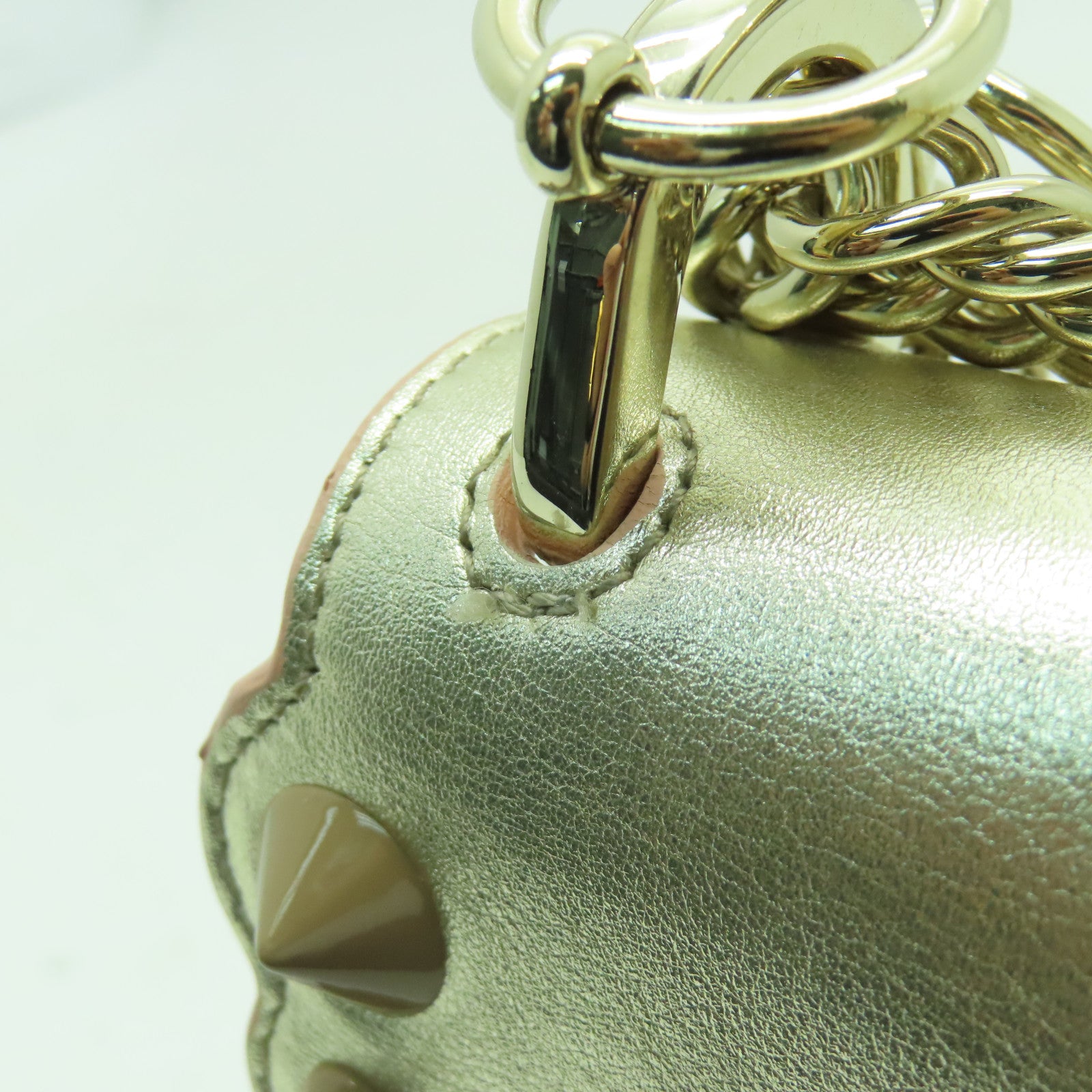 FENDI 【激減優惠】牛皮皮革Chain Shoulder金扣鏈帶肩背袋金色