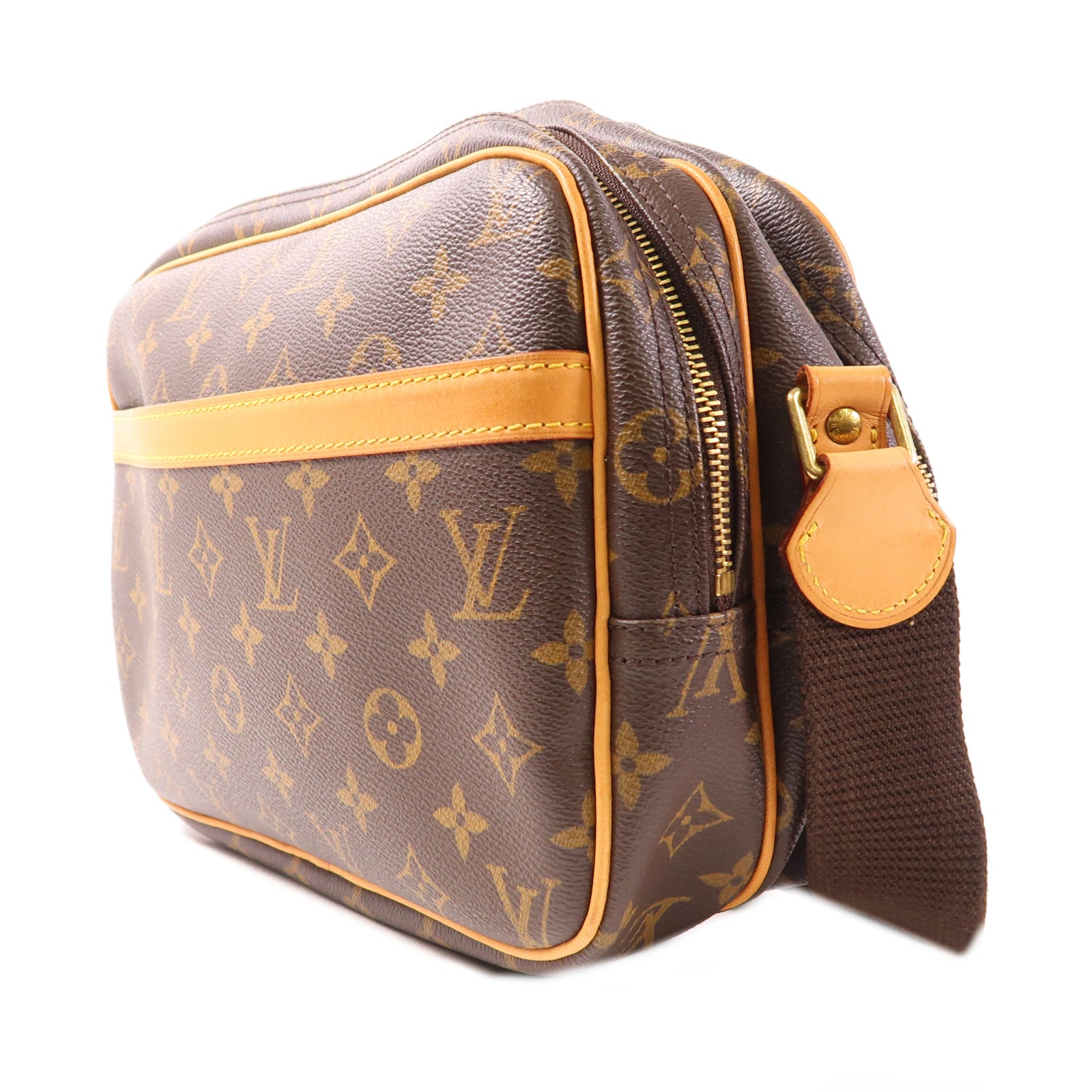 LOUIS VUITTON Monogram Reporter PM金扣肩背袋棕色