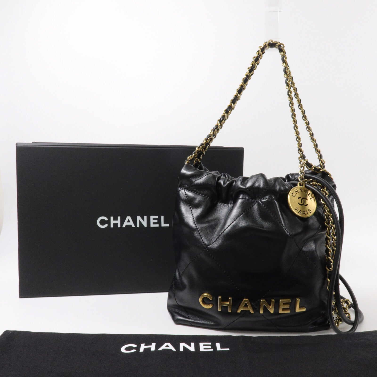 CHANEL 牛皮皮革Chanel 22 Mini鏈帶手挽肩背兩用袋