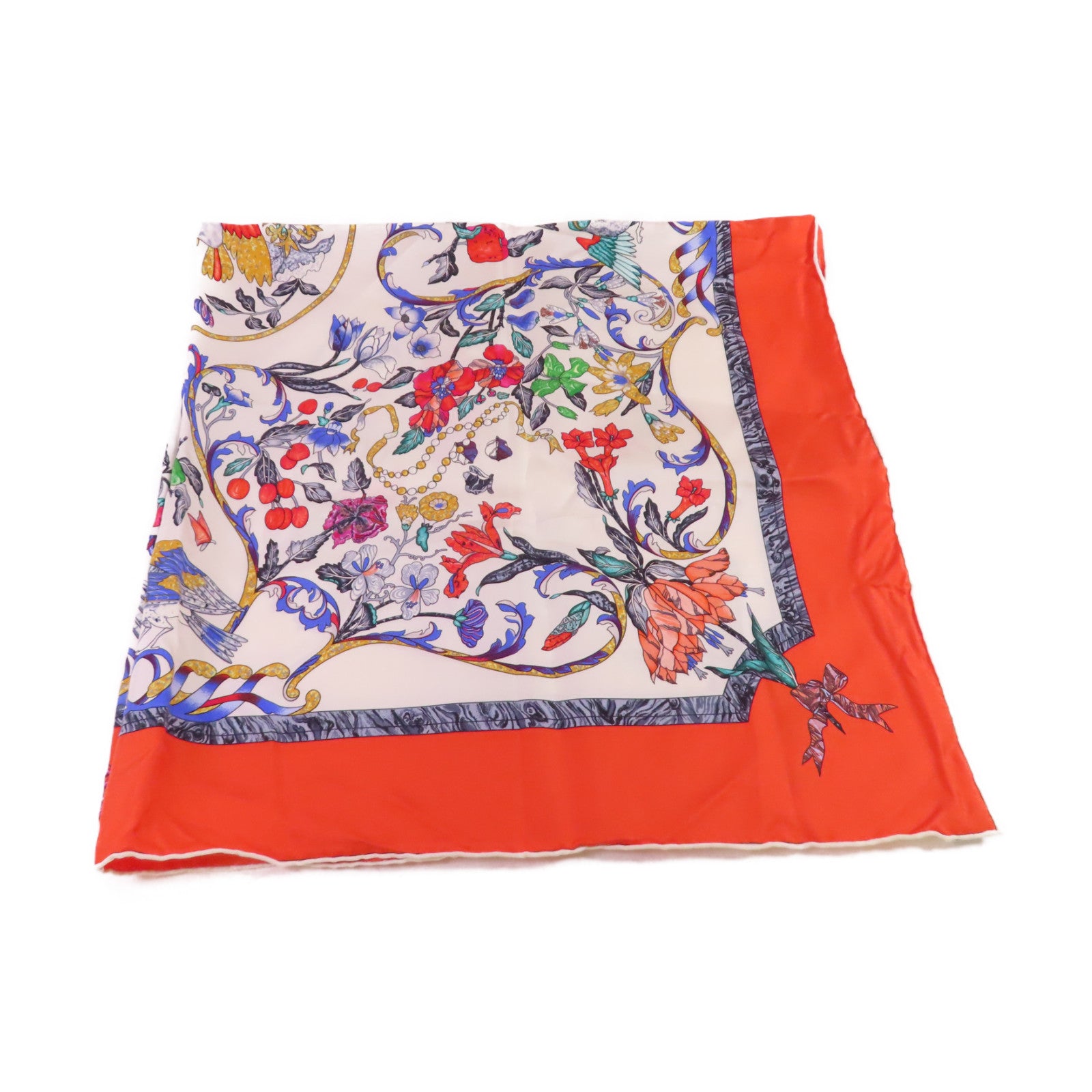 HERMES 絲質90x90 Scarf絲巾白色/橙色/彩色