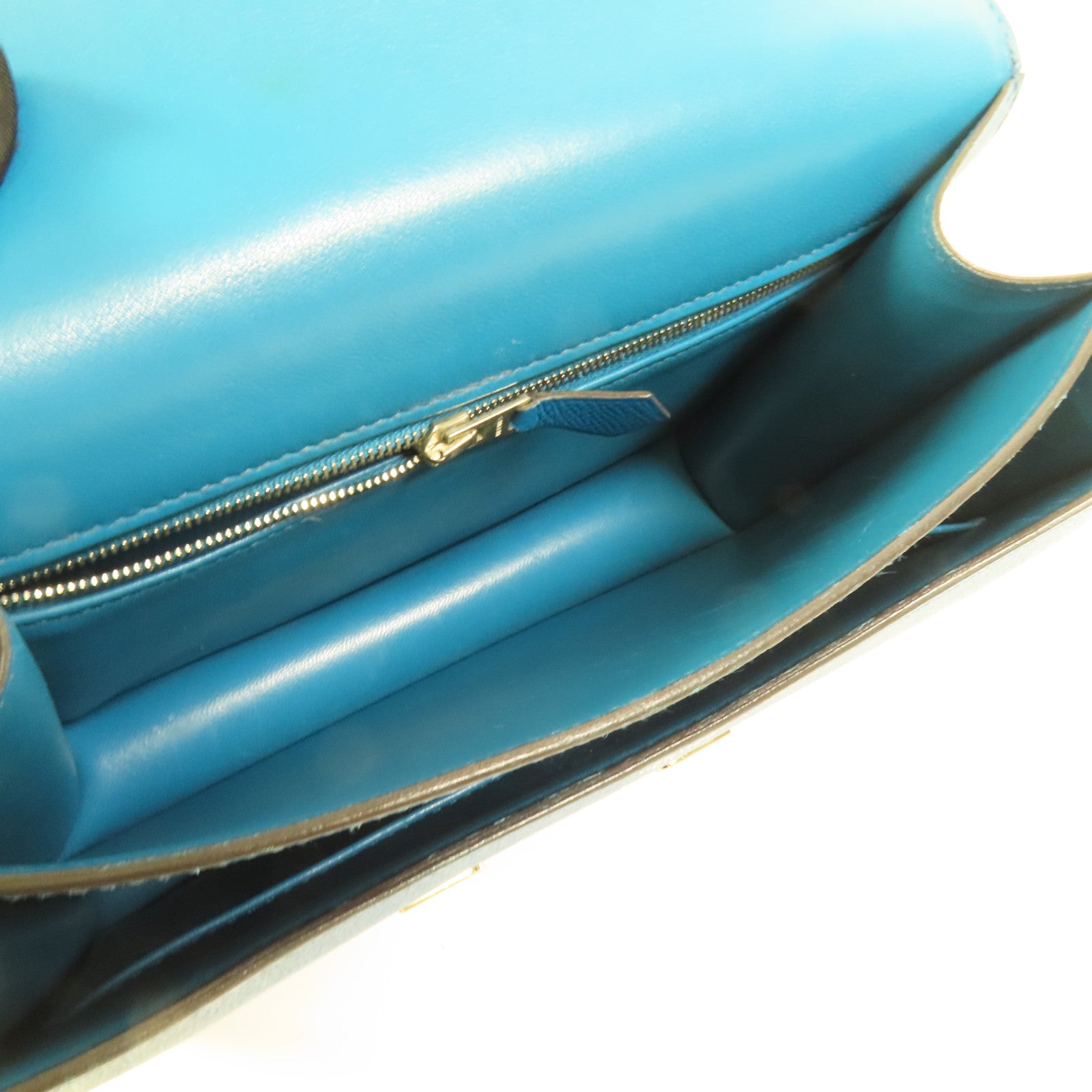 HERMES Epsom皮革Constance 24銀扣肩背袋Bleu Izmir