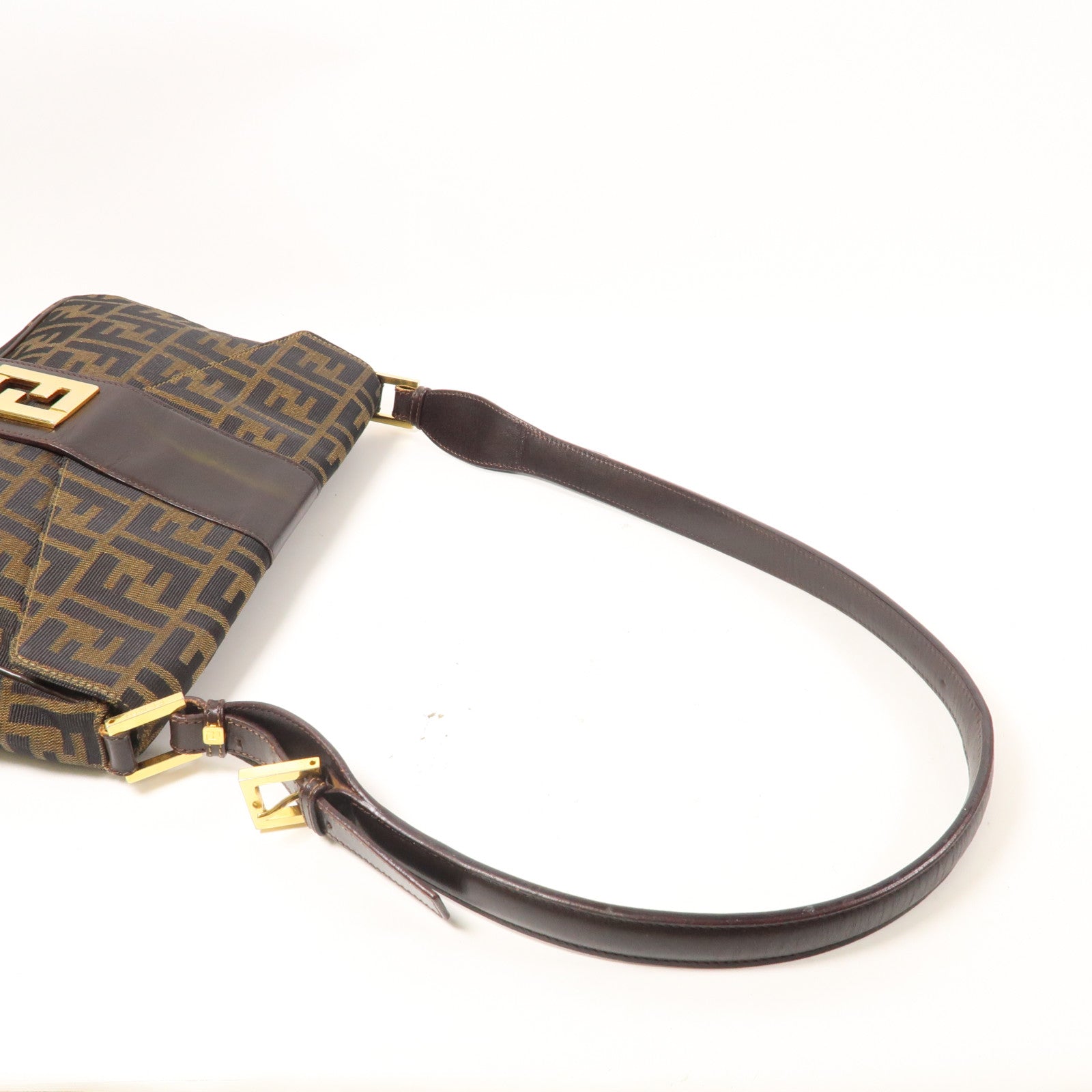 FENDI 帆布Shoulder Bag金扣肩背袋黑色/啡色