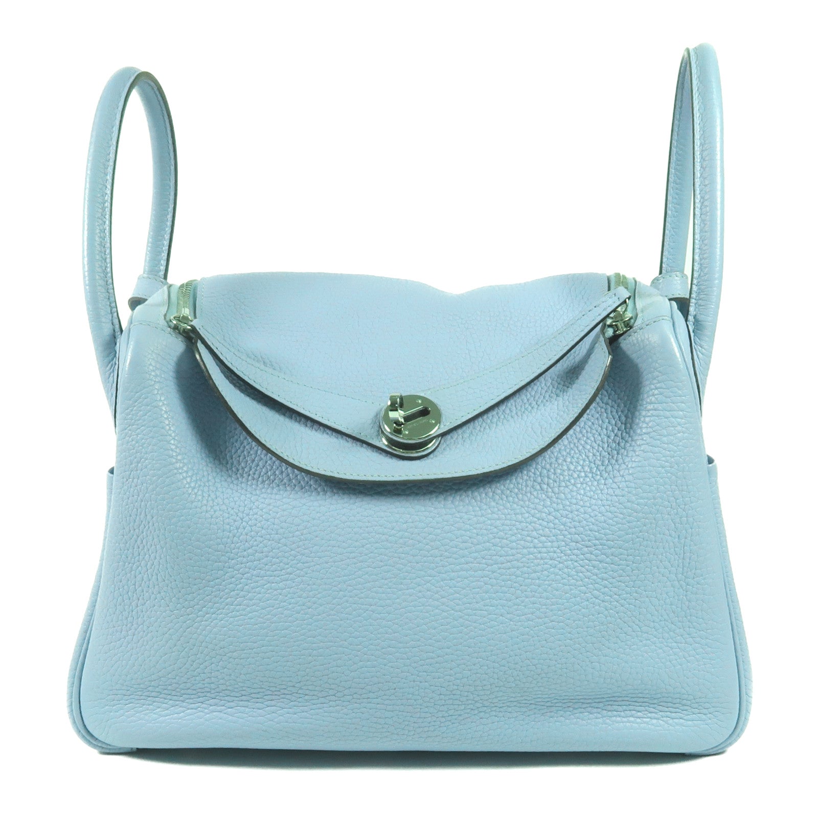 HERMES Clemence皮革Lindy 30銀扣手挽肩背兩用袋Bleu Atoll