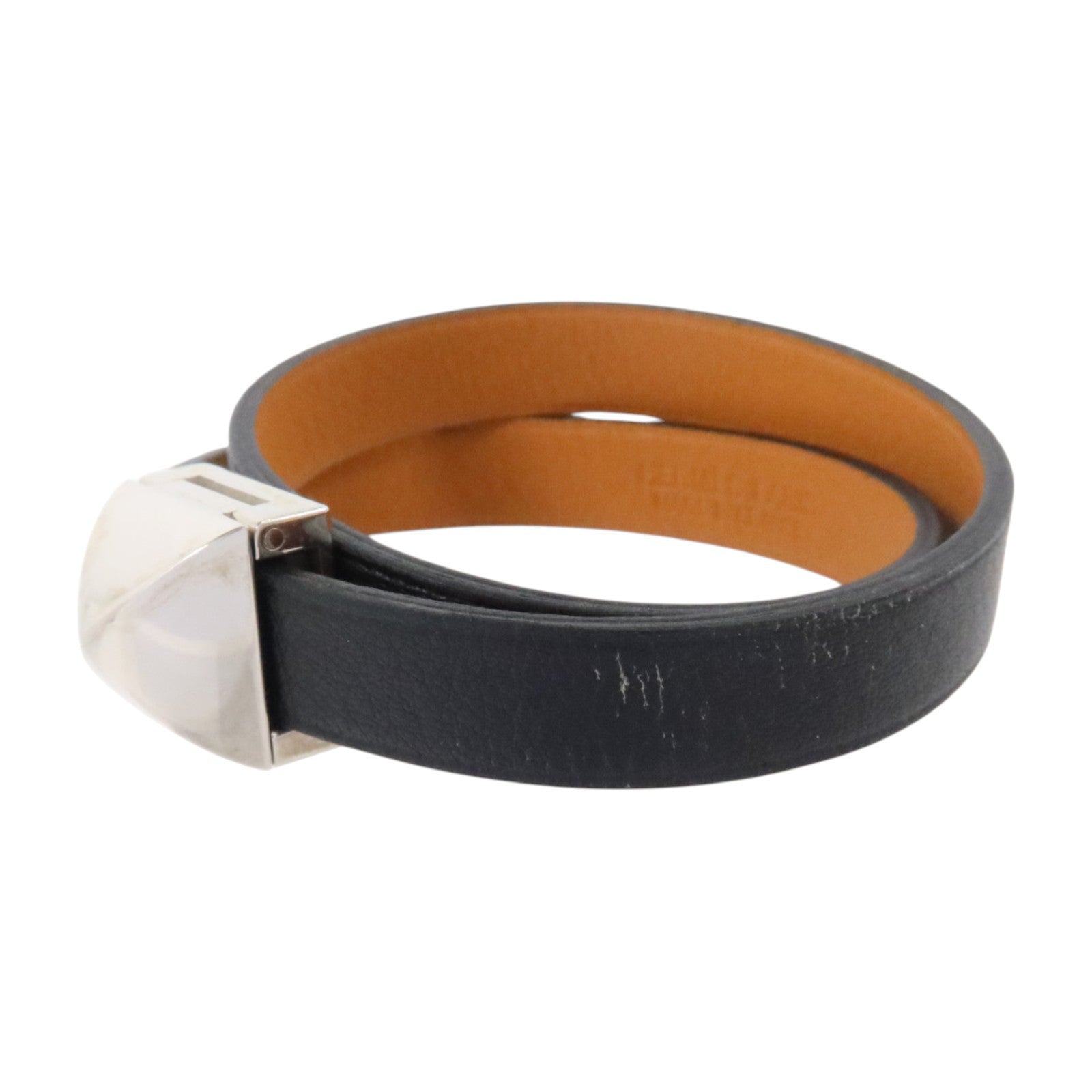 HERMES Swift皮革Medor Infini Double Tour Bracelet銀扣手鏈Black/Fauve