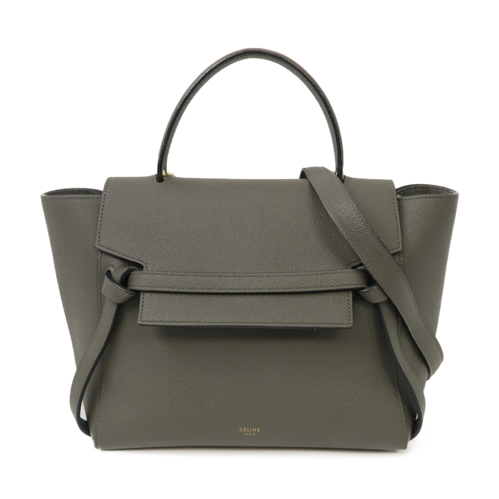 CELINE 牛皮皮革Belt Bag金扣手挽肩背兩用袋灰色