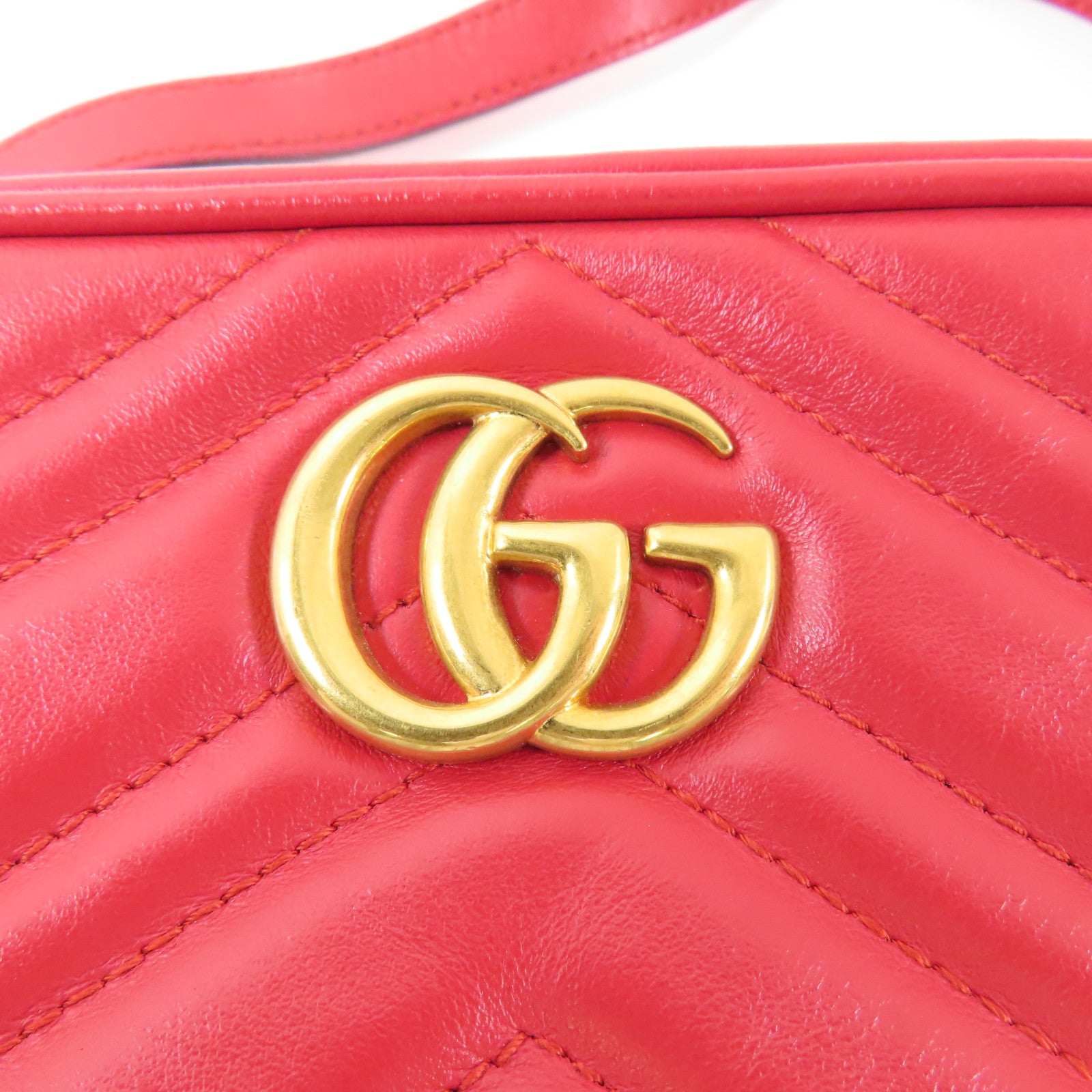 GUCCI GG GHW GG Marmont Mini Shoulder Bag 448065 Calfskin Leather Red