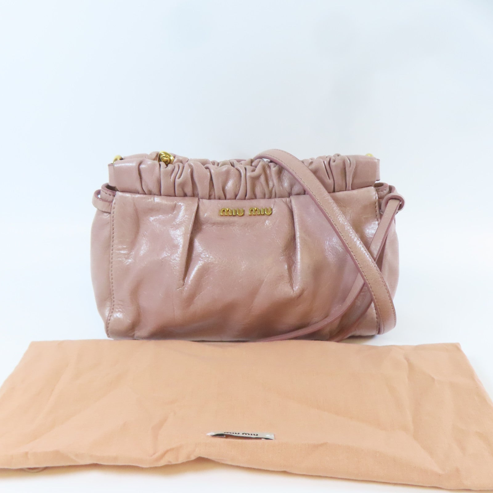 Miu Miu 牛皮皮革Shoulder Bag金扣肩背袋粉紅色